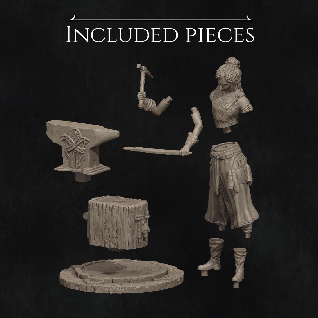 Lara the Blacksmith | Female Fighter Collectible Miniature Statue | 75mm / 140mm | by Nerikson