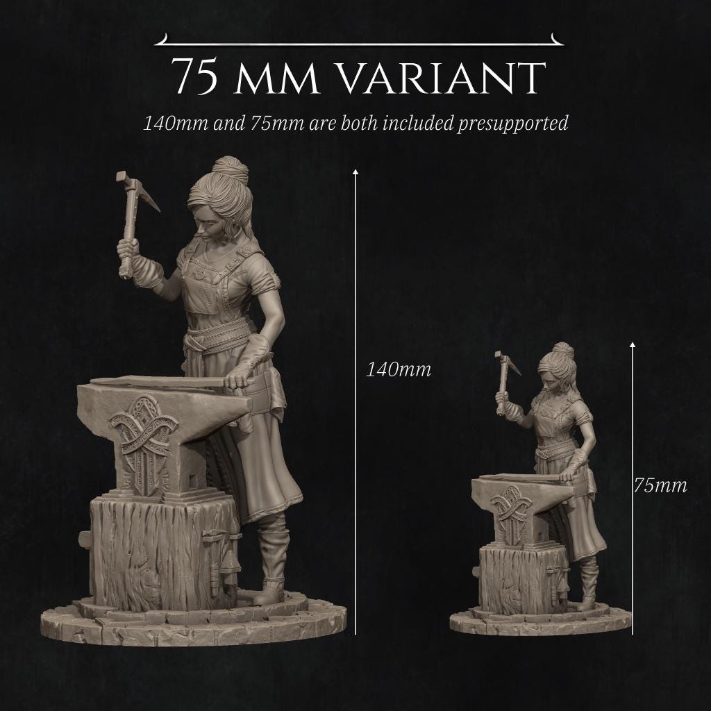 Lara the Blacksmith | Female Fighter Collectible Miniature Statue | 75mm / 140mm | by Nerikson