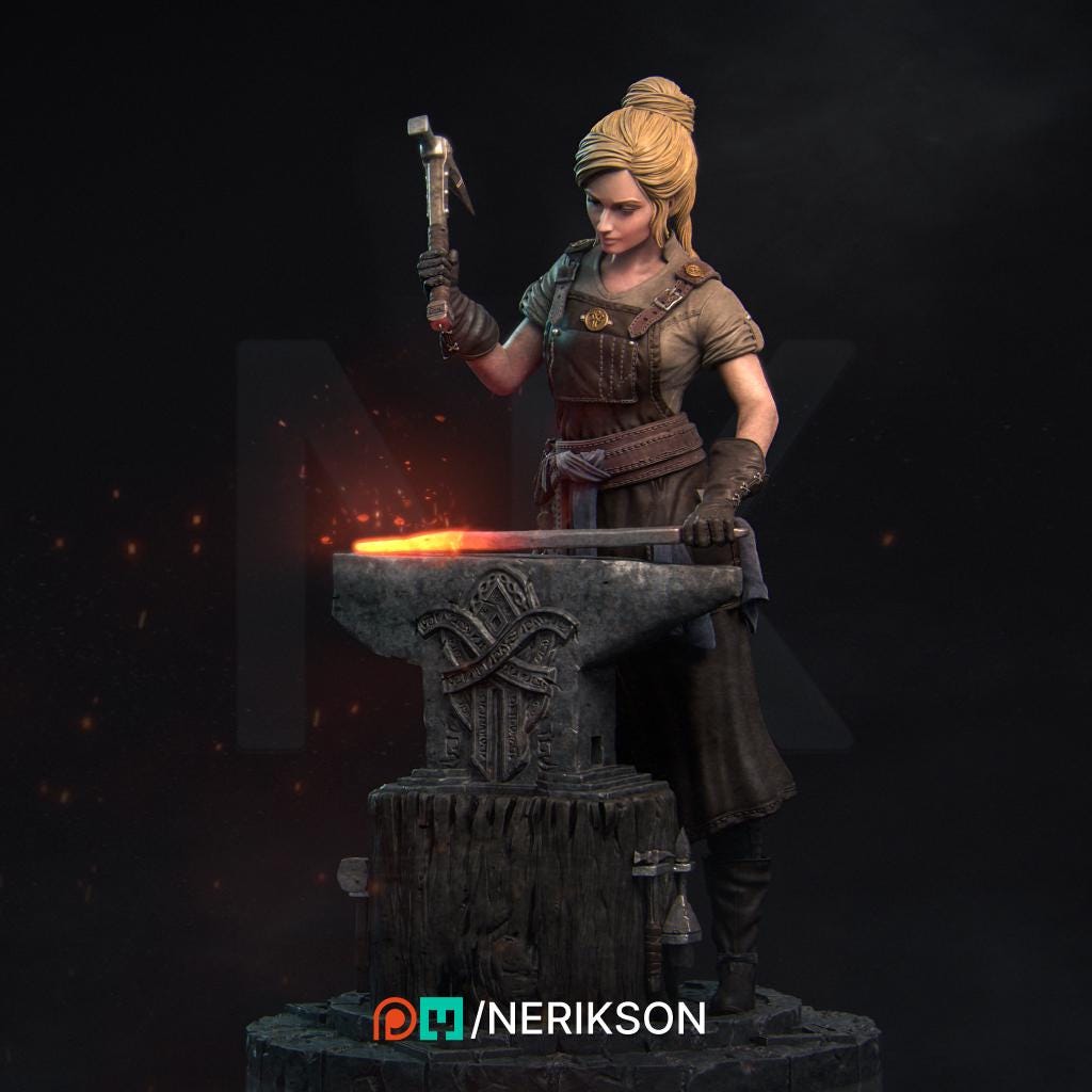Lara the Blacksmith | Female Fighter Collectible Miniature Statue | 75mm / 140mm | by Nerikson