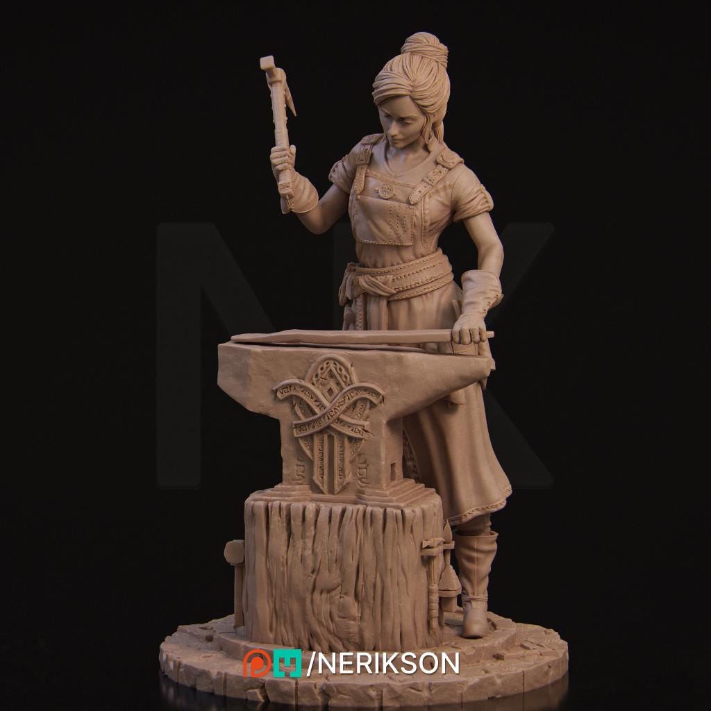 Lara the Blacksmith | Female Fighter Collectible Miniature Statue | 75mm / 140mm | by Nerikson