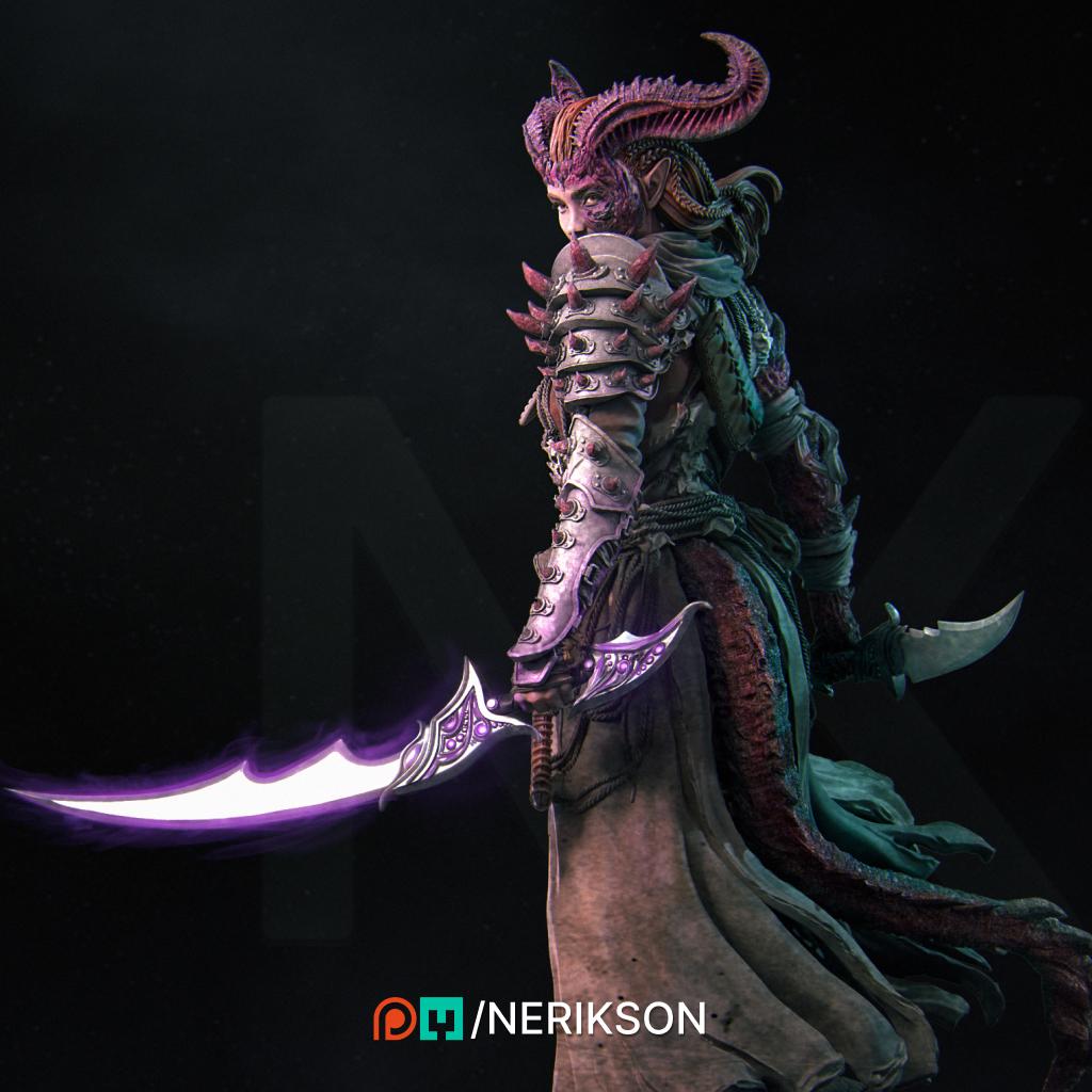 Iensi the Demon Hunter | Female Fighter Knight Collectible Miniature Statue | 75mm / 140mm | by Nerikson
