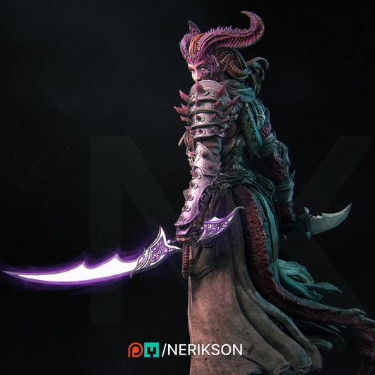 Iensi the Demon Hunter | Female Fighter Knight Collectible Miniature Statue | 75mm / 140mm | by Nerikson
