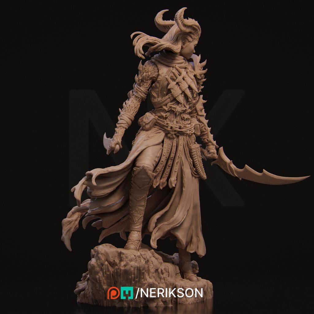 Iensi the Demon Hunter | Female Fighter Knight Collectible Miniature Statue | 75mm / 140mm | by Nerikson