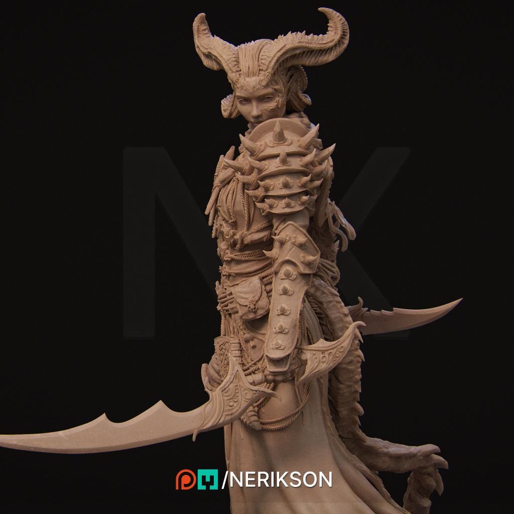 Iensi the Demon Hunter | Female Fighter Knight Collectible Miniature Statue | 75mm / 140mm | by Nerikson