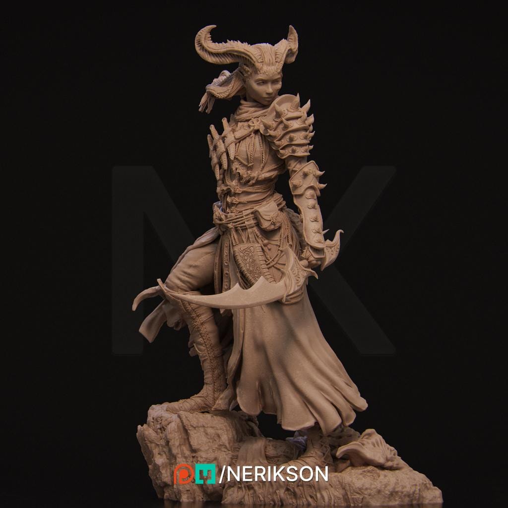 Iensi the Demon Hunter | Female Fighter Knight Collectible Miniature Statue | 75mm / 140mm | by Nerikson