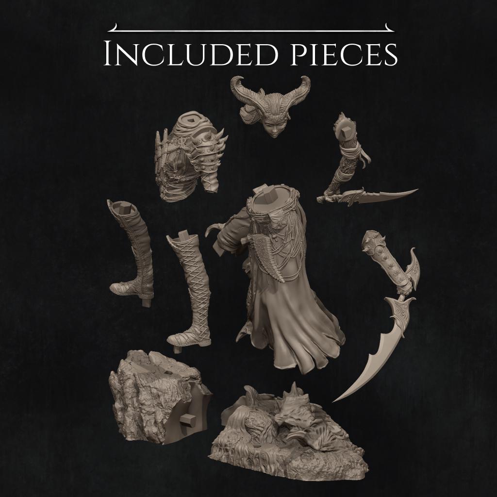 Iensi the Demon Hunter | Female Fighter Knight Collectible Miniature Statue | 75mm / 140mm | by Nerikson