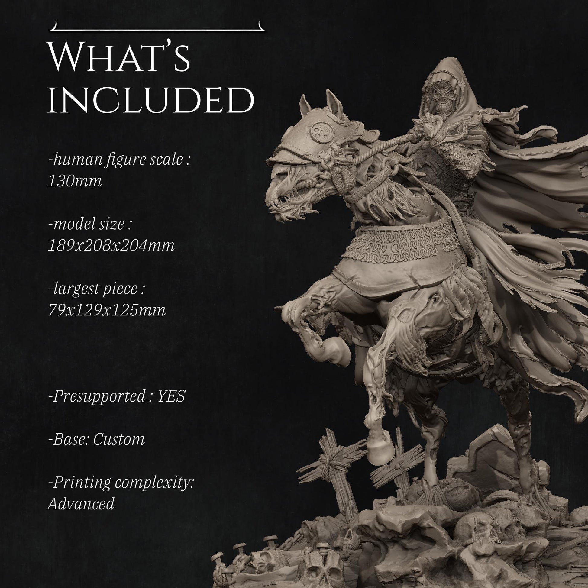 Horseman of Death | Fantasy Fighter Knight Collectible Miniature Statue | 75mm / 140mm | by Nerikson