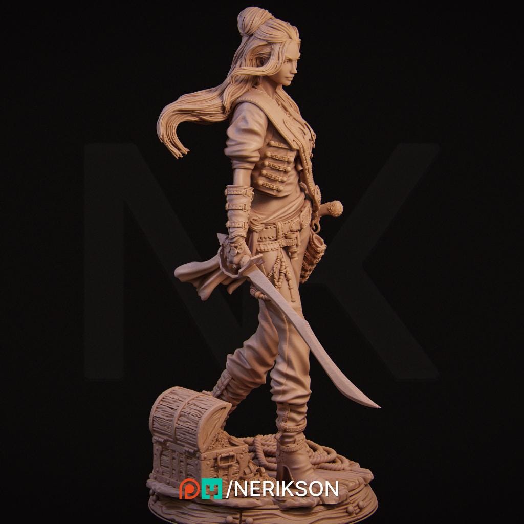 Mariana | Female Pirate Buccaneer Collectible Miniature Statue | 75mm / 140mm | by Nerikson
