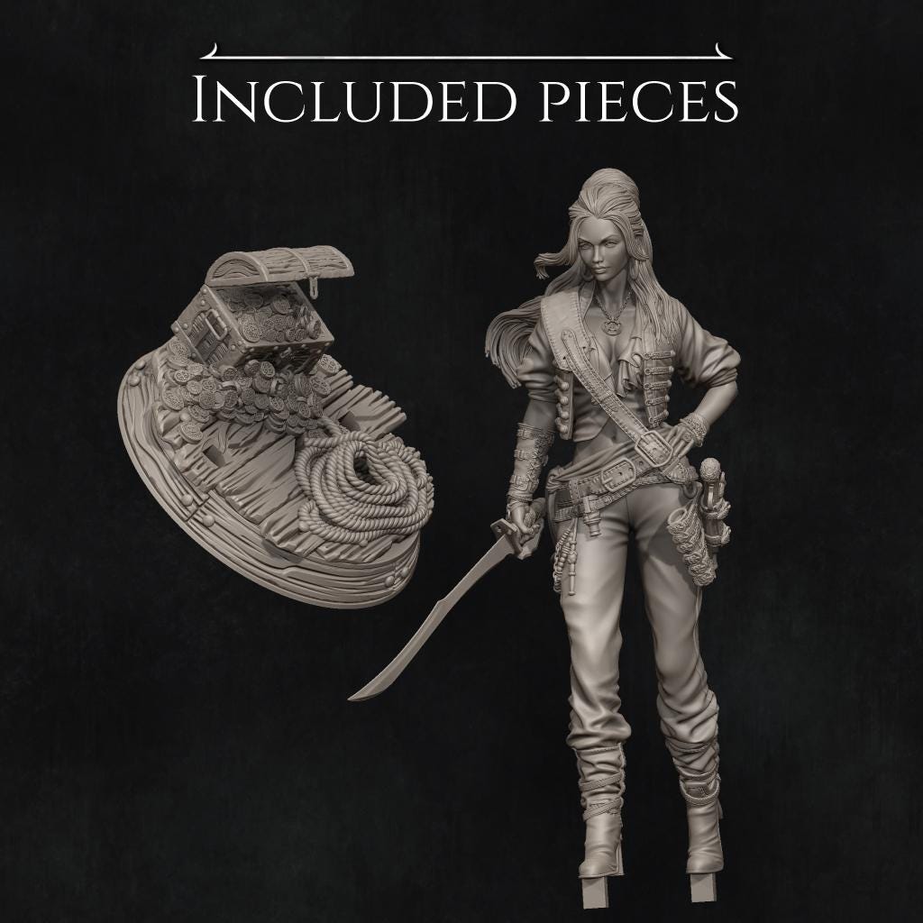 Mariana | Female Pirate Buccaneer Collectible Miniature Statue | 75mm / 140mm | by Nerikson