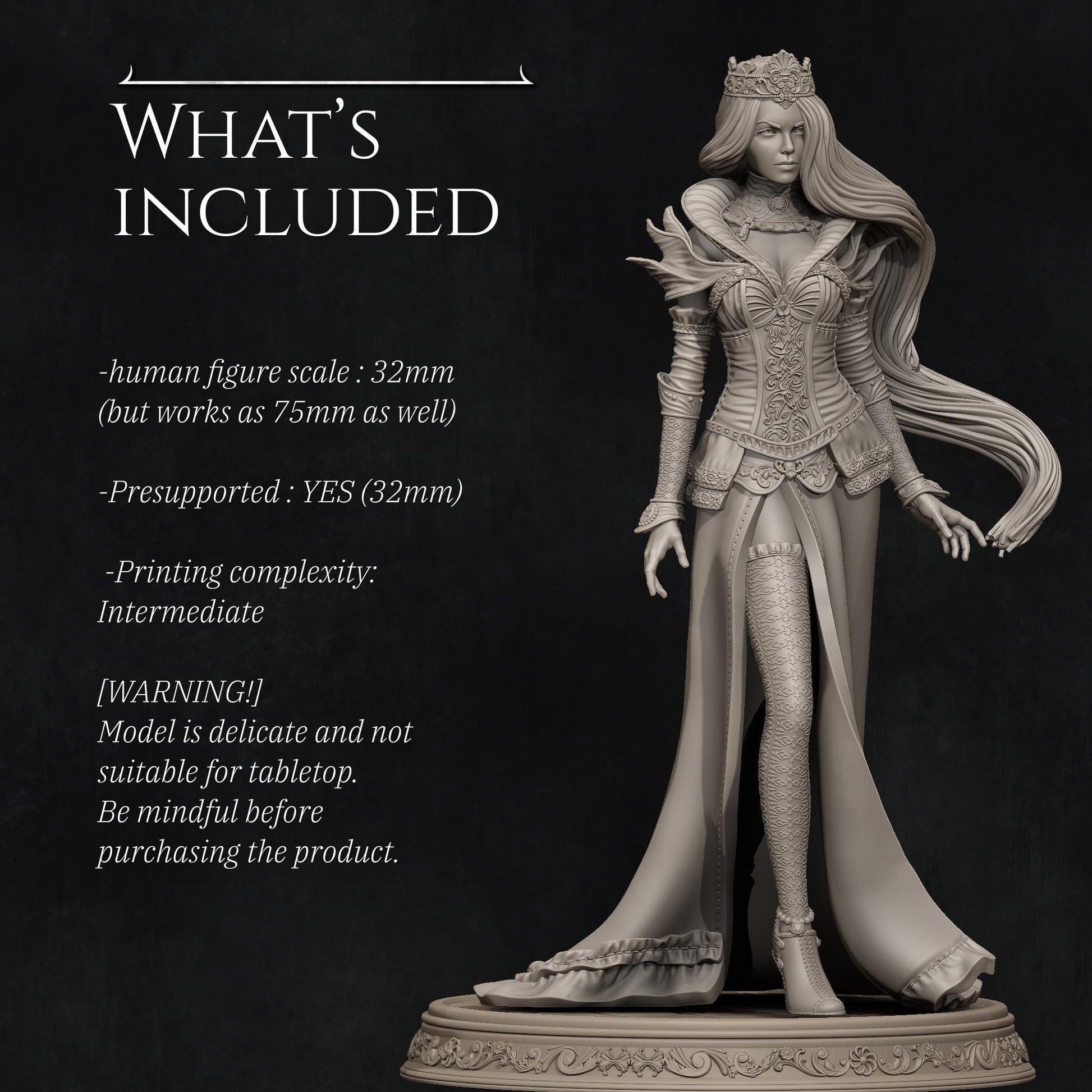 Queen of Spades | DnD Sorceress Wizard Collectible Miniature | 32mm / 75mm | by Nerikson