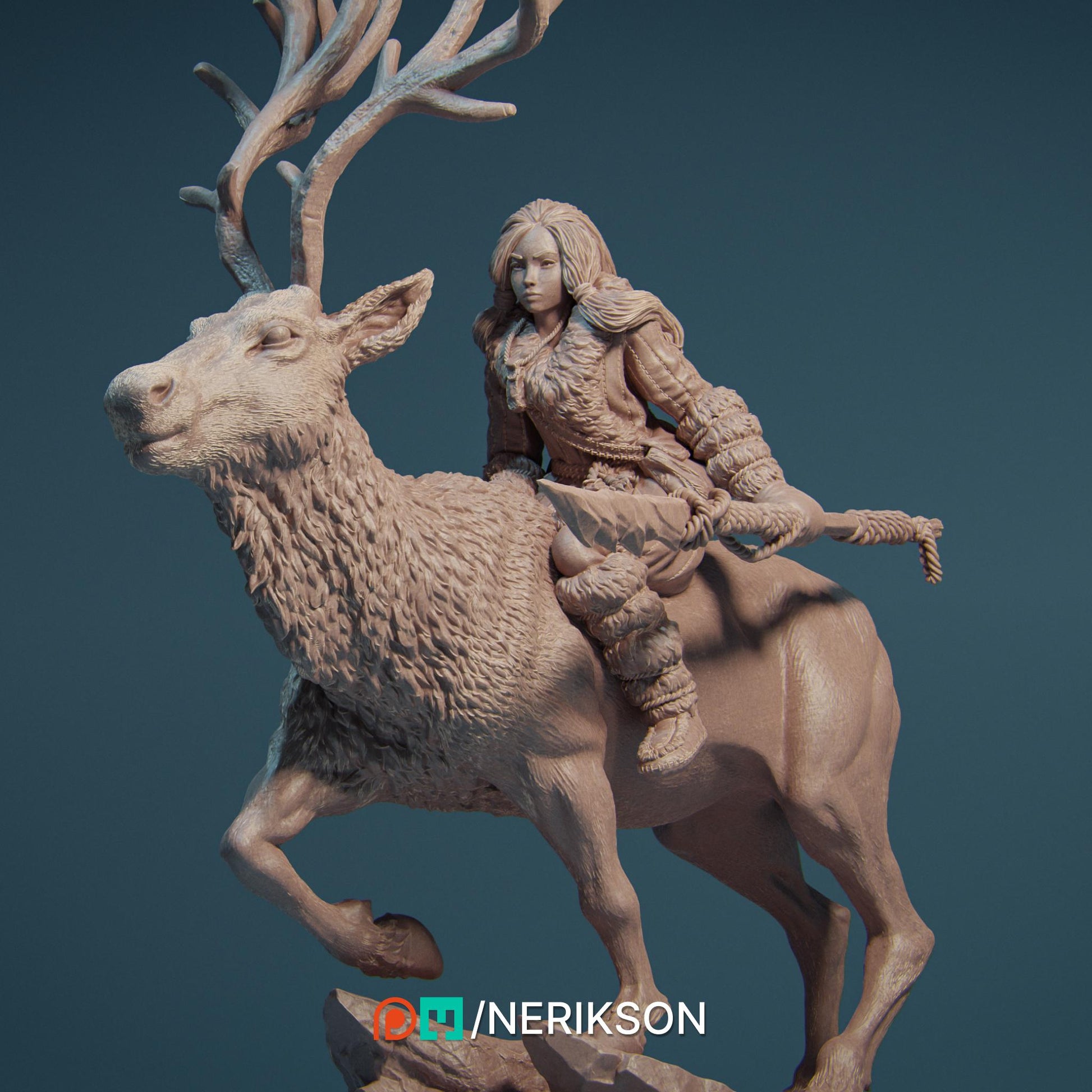 Gerda the Snow Huntress | DnD Ranger Druid Collectible Miniature | 32mm / 75mm | by Nerikson