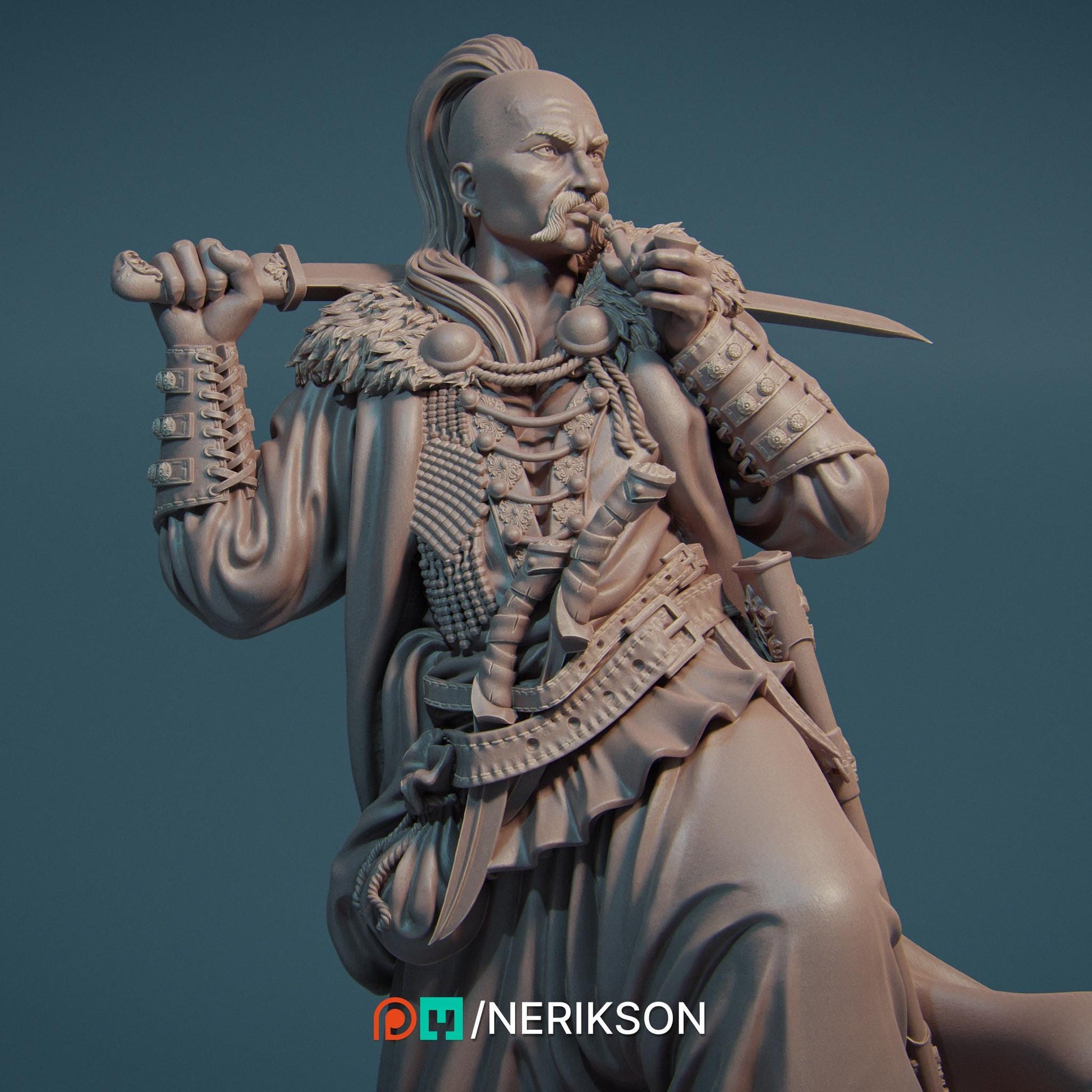 Taras the Free Cossack | DnD Fighter Collectible Miniature | 35mm / 75mm | by Nerikson