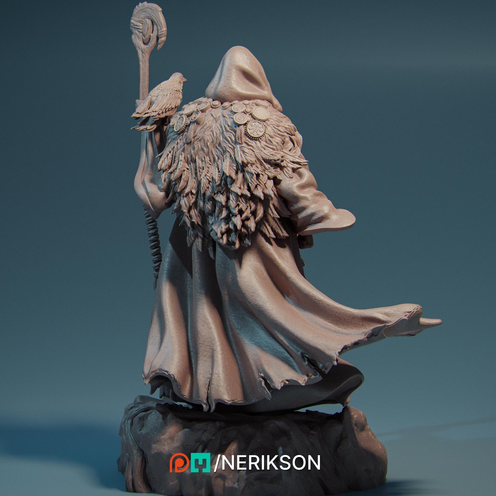 Merlin the Wizard | DnD Sorcerer Warlock Collectible Miniature | 35mm / 75mm | by Nerikson