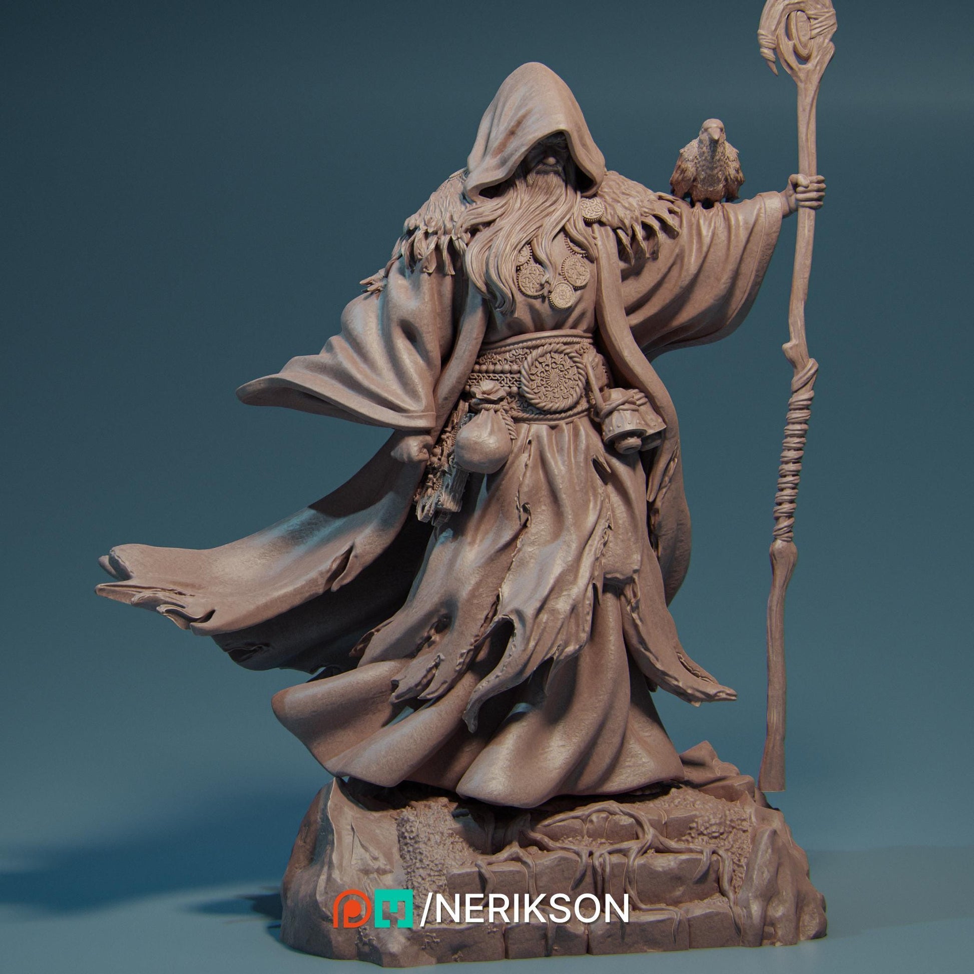 Merlin the Wizard | DnD Sorcerer Warlock Collectible Miniature | 35mm / 75mm | by Nerikson