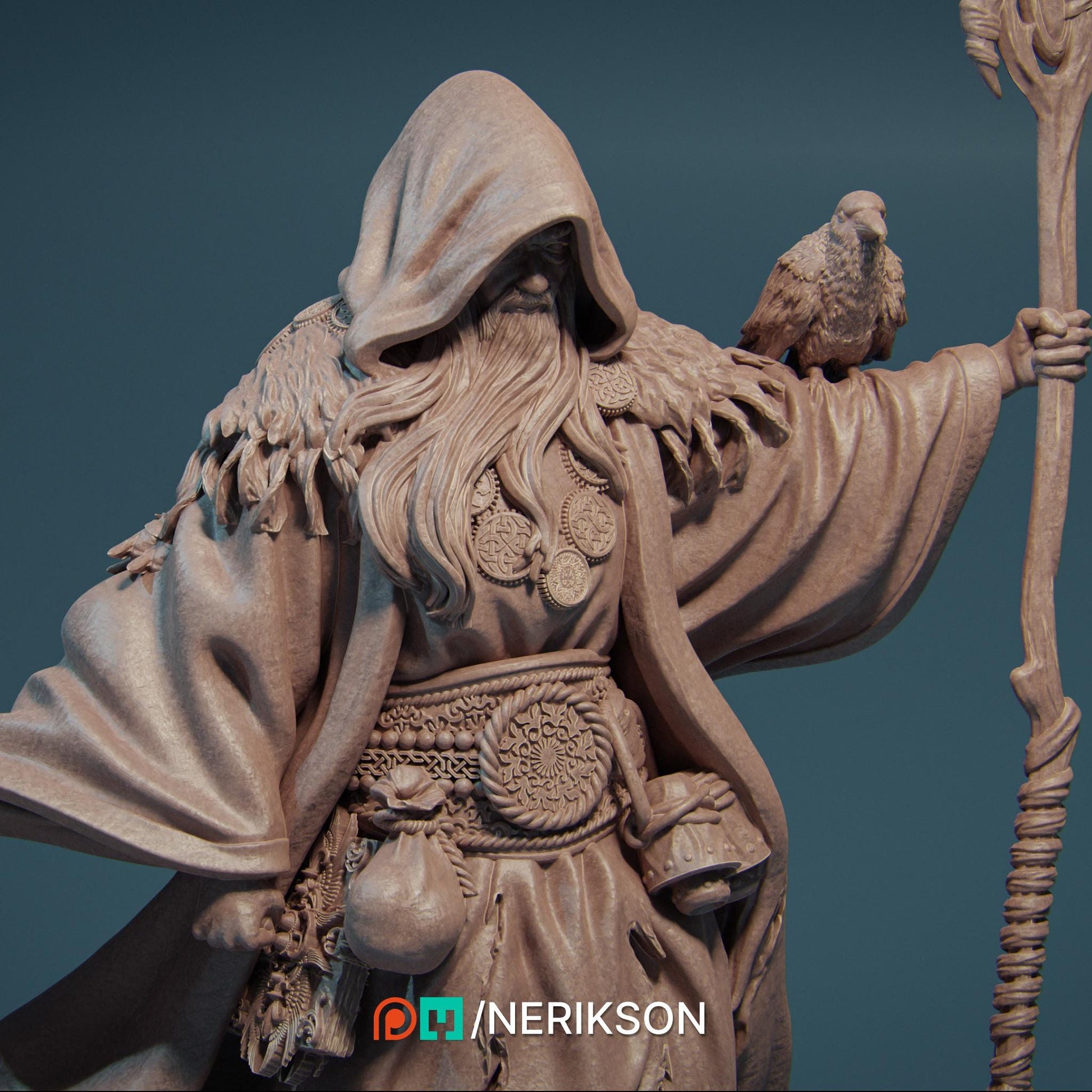 Merlin the Wizard | DnD Sorcerer Warlock Collectible Miniature | 35mm / 75mm | by Nerikson