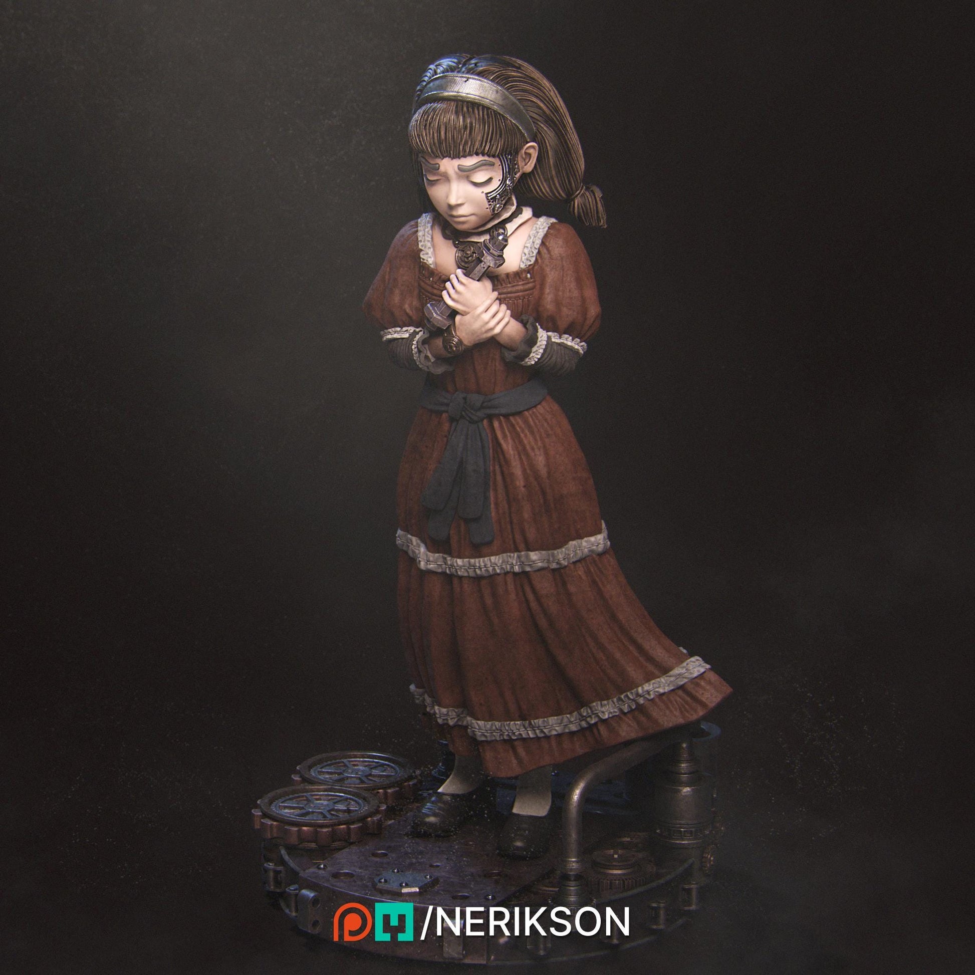 Little Robot Girl | DnD Warforged Collectible Miniature | 35mm / 75mm | by Nerikson