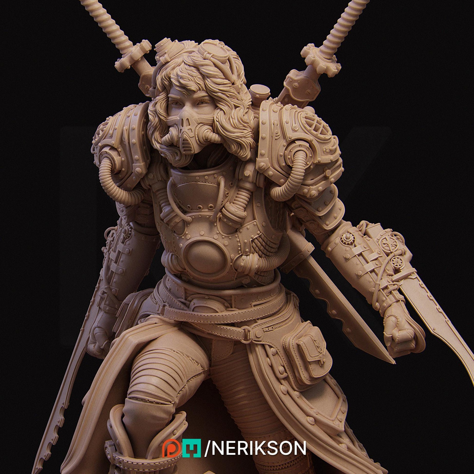 Naojiri the Steampunk Pirate | DnD Artificer Rogue Collectible Miniature | 35mm / 75mm | by Nerikson
