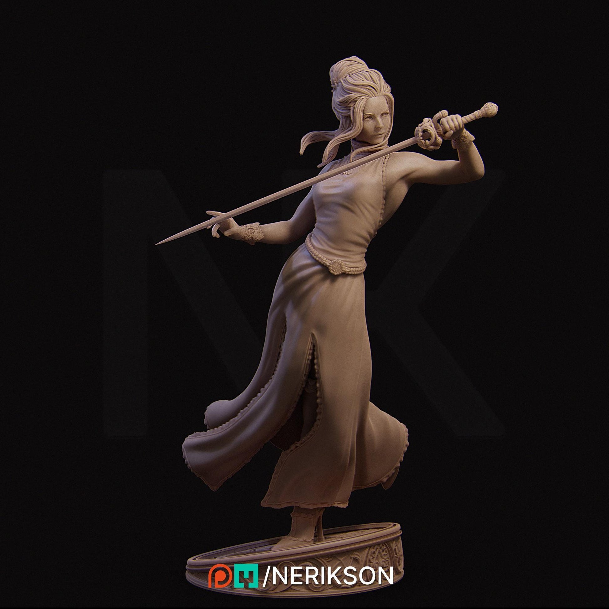 Luna the Moonlight Fencer | DnD Fighter Warrior Collectible Miniature | 75mm | by Nerikson