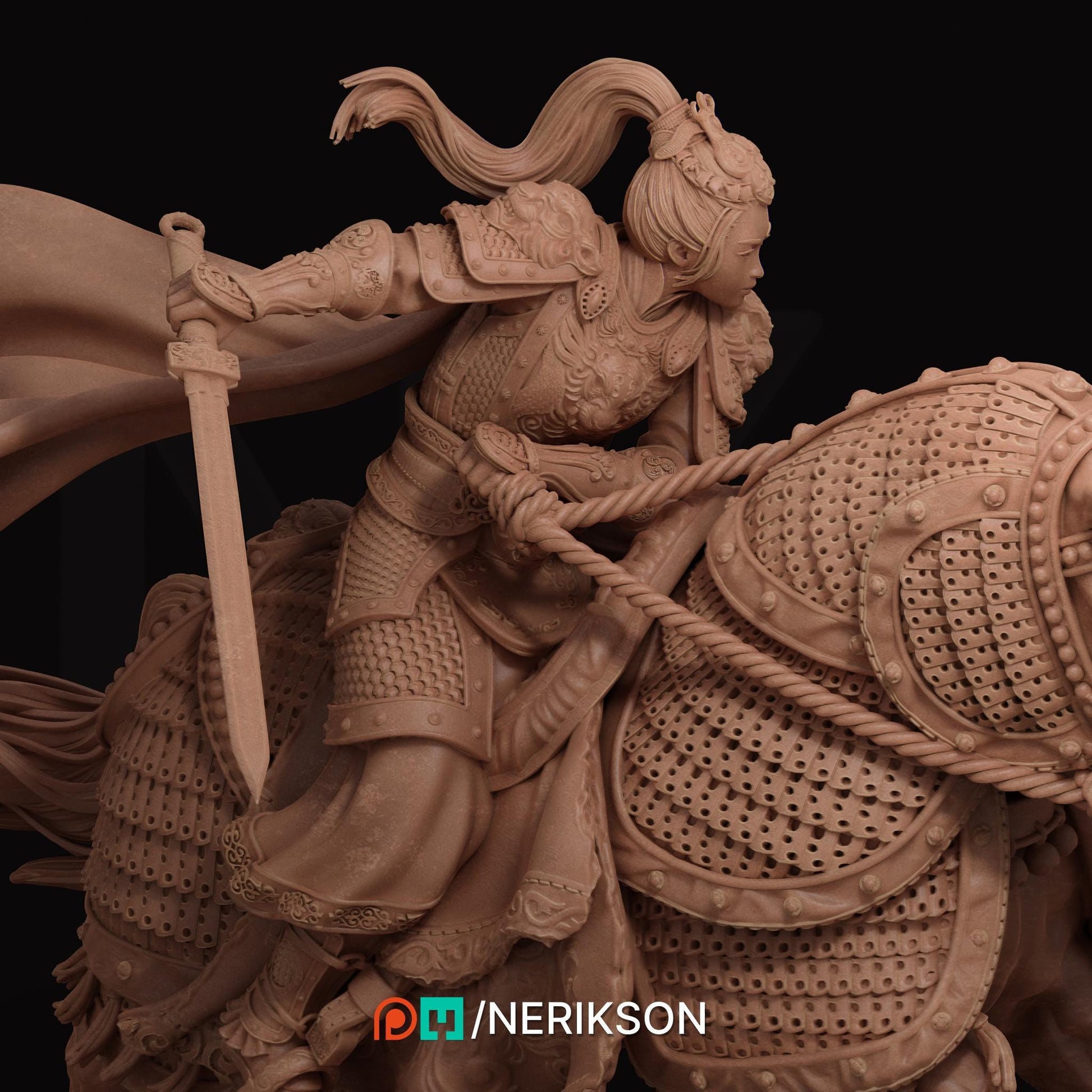 Kwan Yen the Warrior of the Tiger | Fantasy Three Kingdoms Collectible Miniature Statue | 140mm | by Nerikson