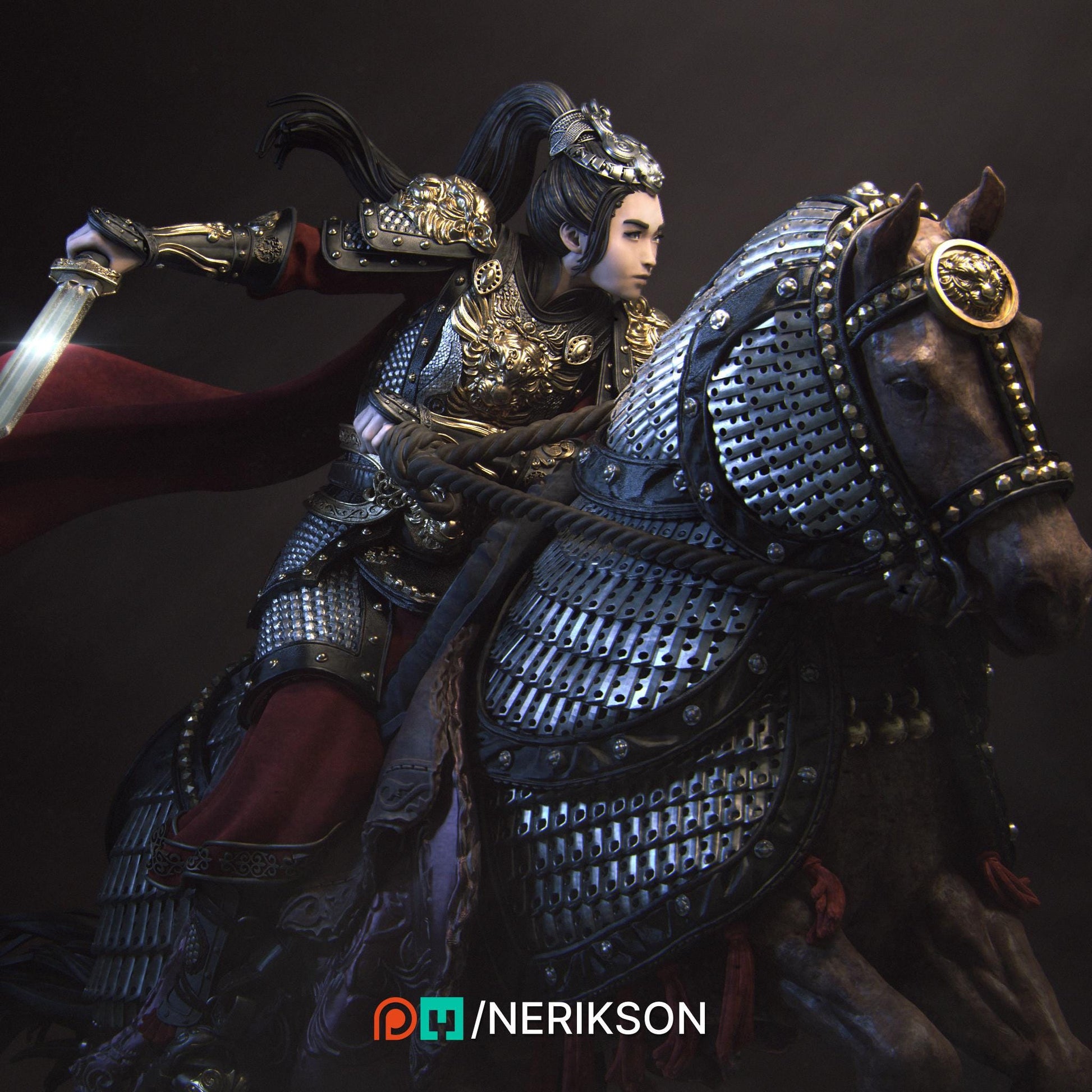 Kwan Yen the Warrior of the Tiger | Fantasy Three Kingdoms Collectible Miniature Statue | 140mm | by Nerikson