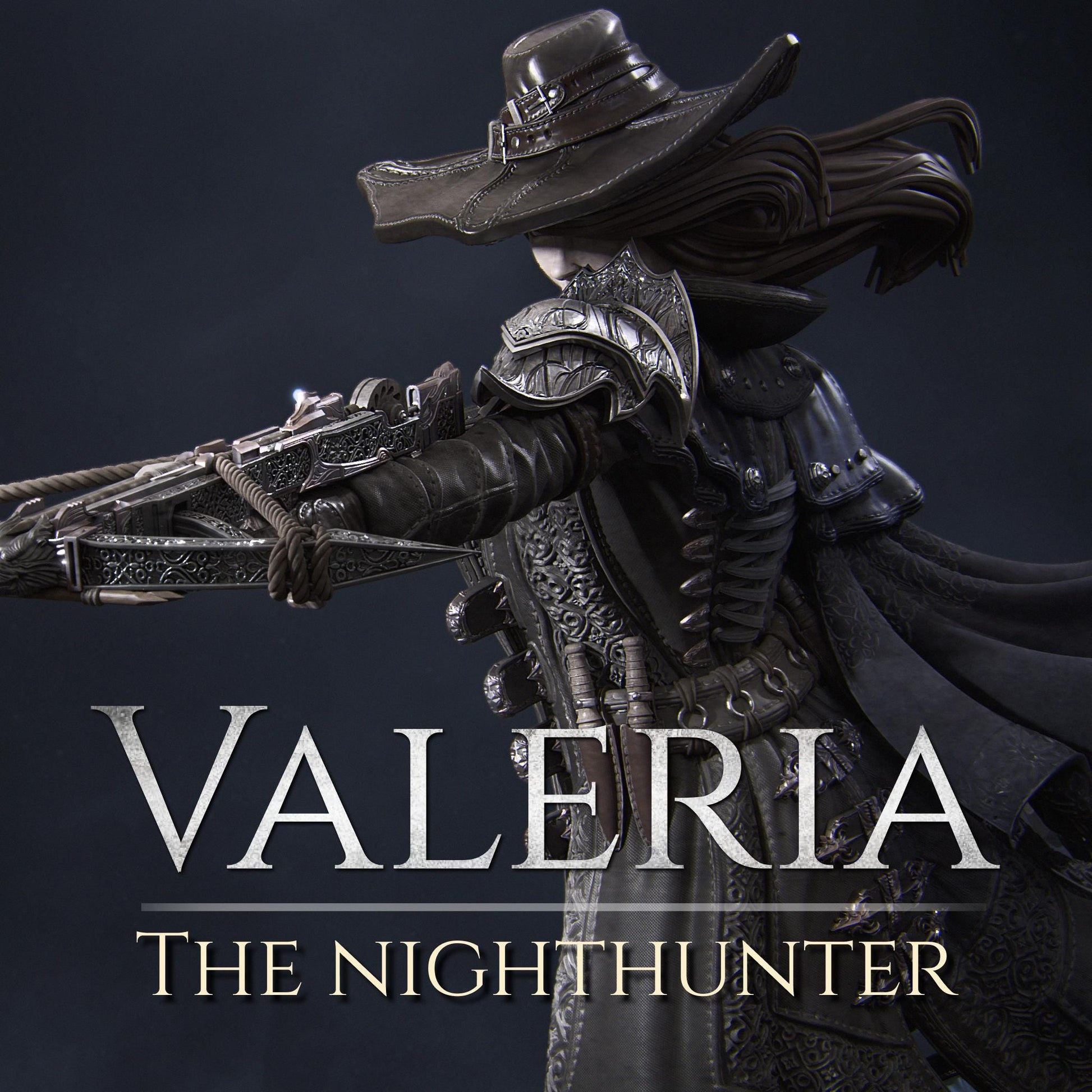 Valeria the Nighthunter | DnD Grimdark Vampire Hunter Collectible Miniature | 32mm / 75mm | by Nerikson