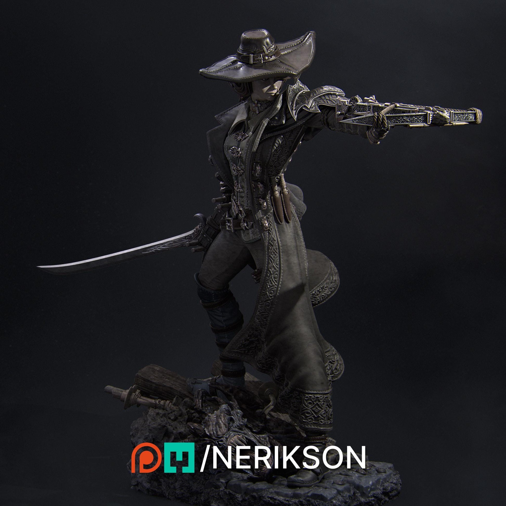 Valeria the Nighthunter | DnD Grimdark Vampire Hunter Collectible Miniature | 32mm / 75mm | by Nerikson