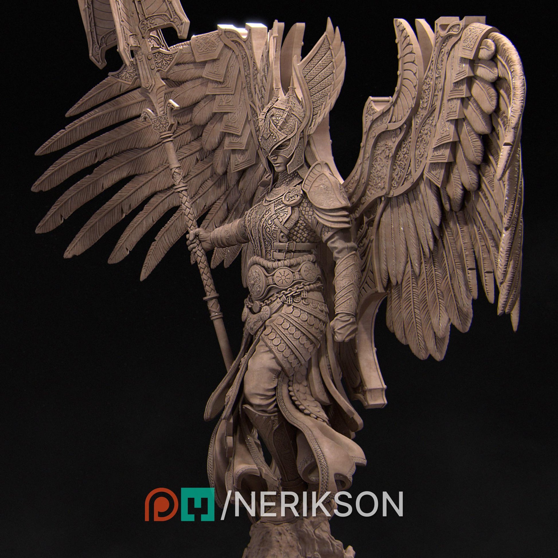 Revna the Angel of Salvation | DnD Female Angel Paladin Knight Collectible Miniature Statue | 75mm / 140mm | by Nerikson