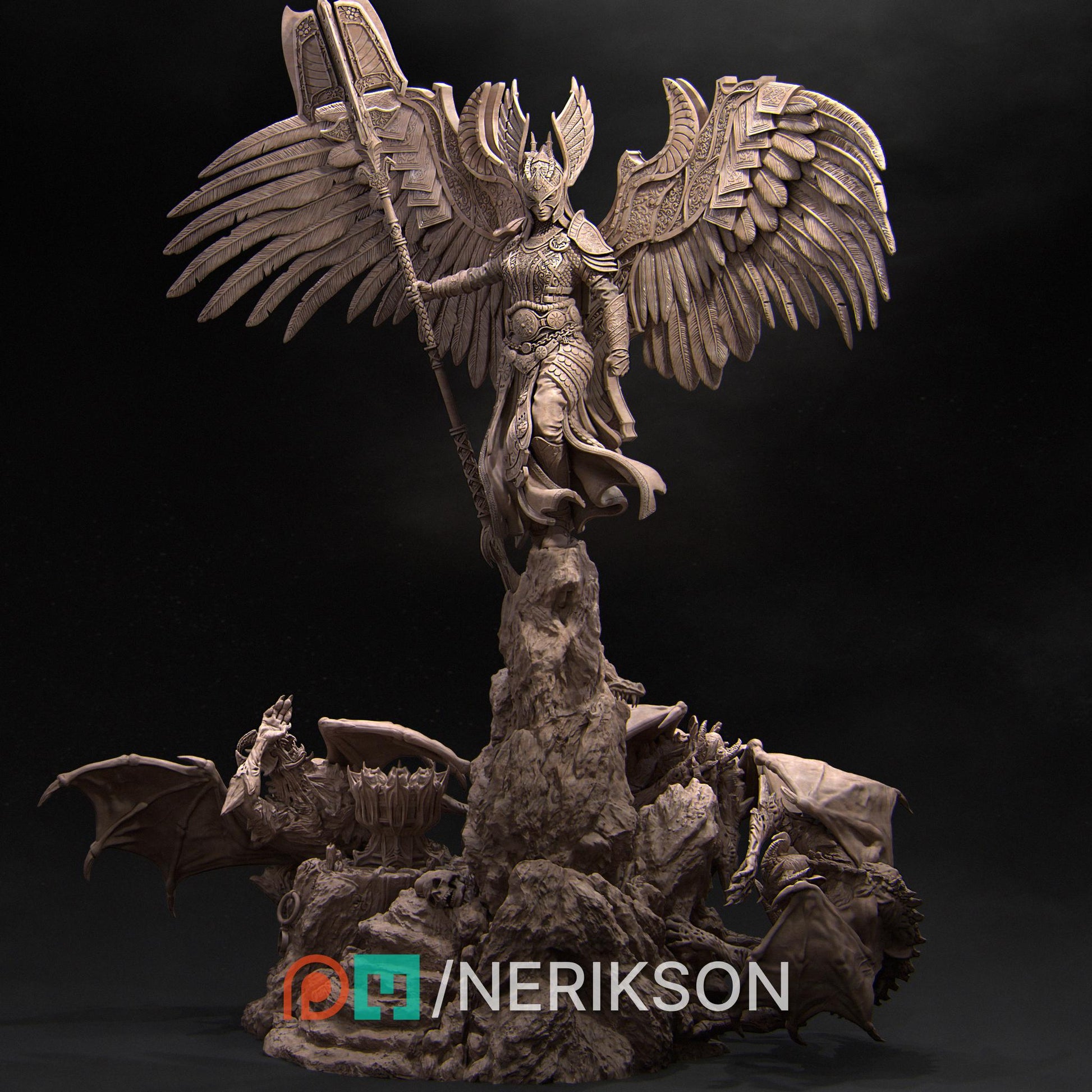 Revna the Angel of Salvation | DnD Female Angel Paladin Knight Collectible Miniature Statue | 75mm / 140mm | by Nerikson