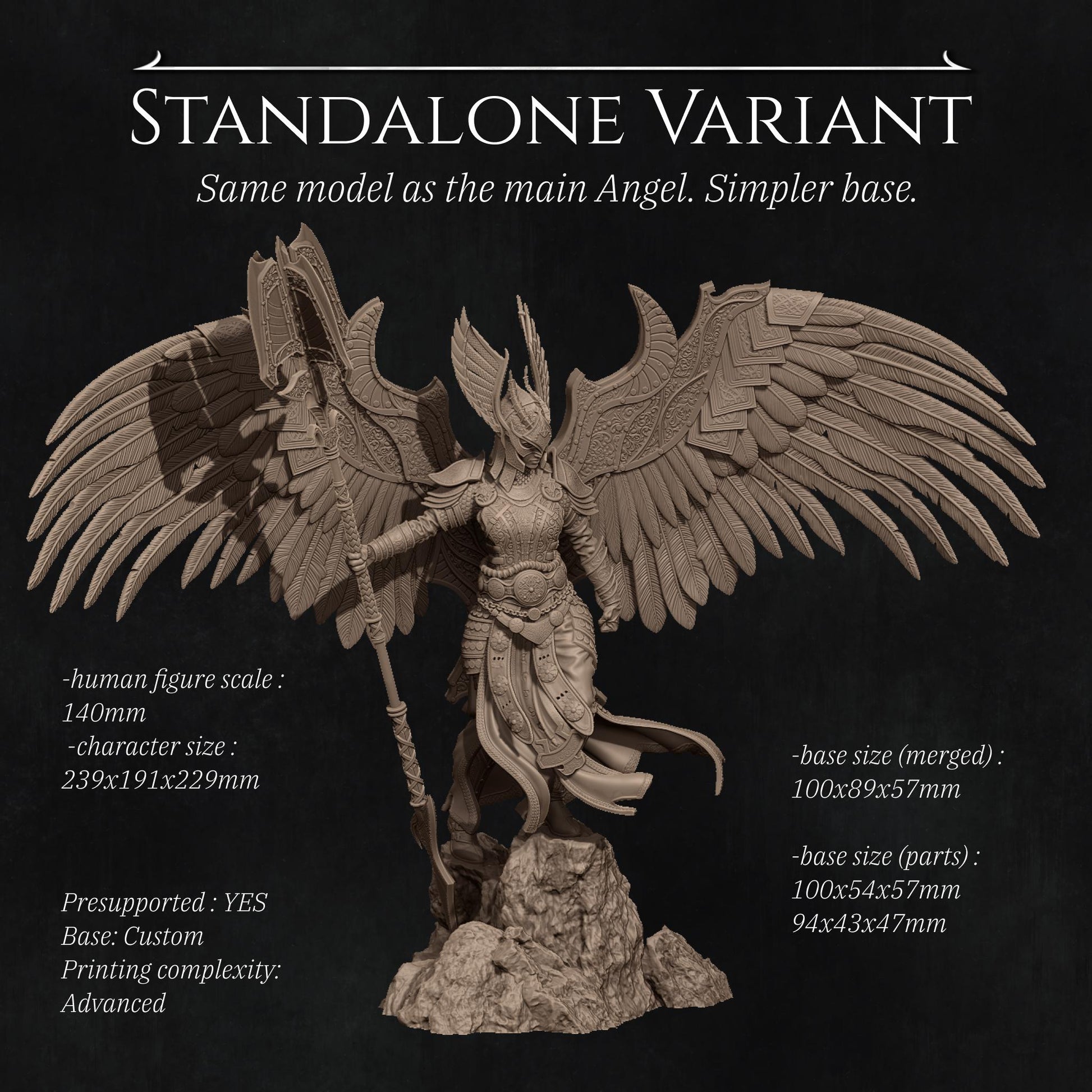 Revna the Angel of Salvation | DnD Female Angel Paladin Knight Collectible Miniature Statue | 75mm / 140mm | by Nerikson
