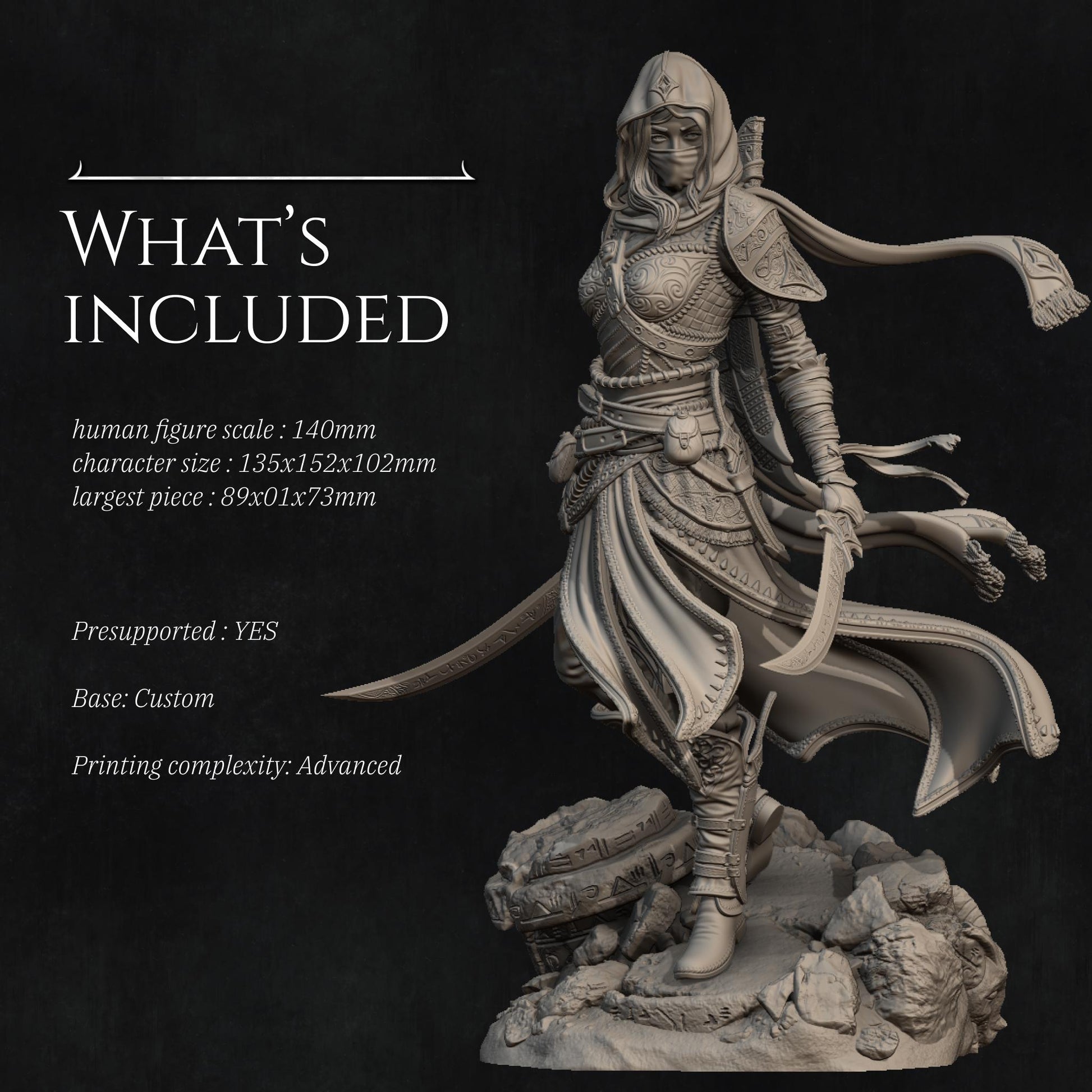 Artemisia the Unseen Blade | DnD Grimdark Thief Assassin Hunter Collectible Miniature | 32mm / 75mm | by Nerikson