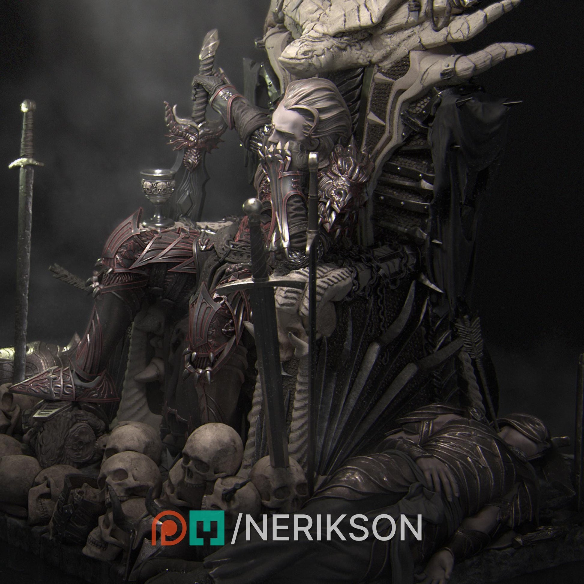 Reving the Dragon Knight Diorama | DnD Undead Knight Collectible Miniature Statue | 75mm / 140mm | by Nerikson