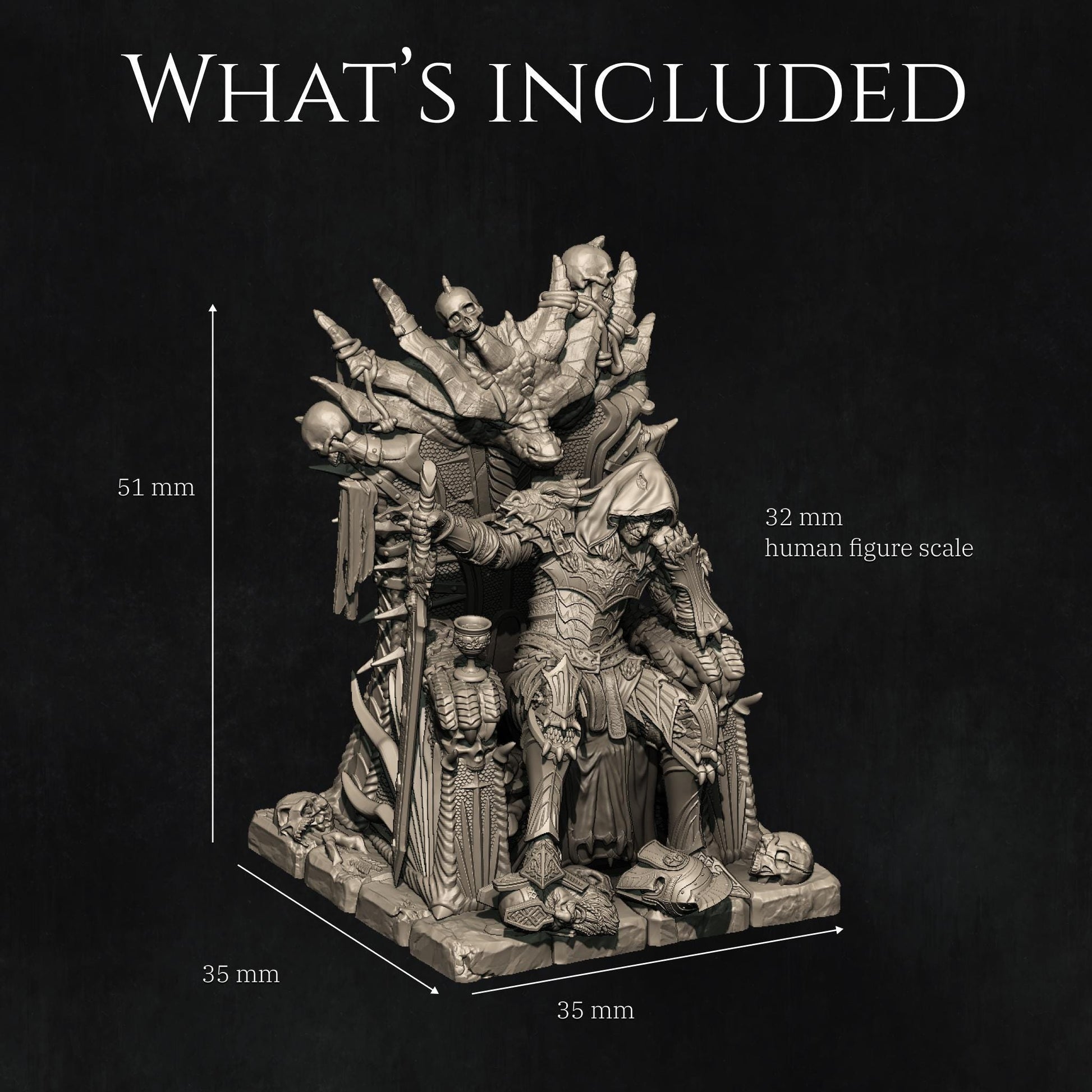 Reving the Dragon Knight Diorama | DnD Undead Knight Collectible Miniature Statue | 75mm / 140mm | by Nerikson