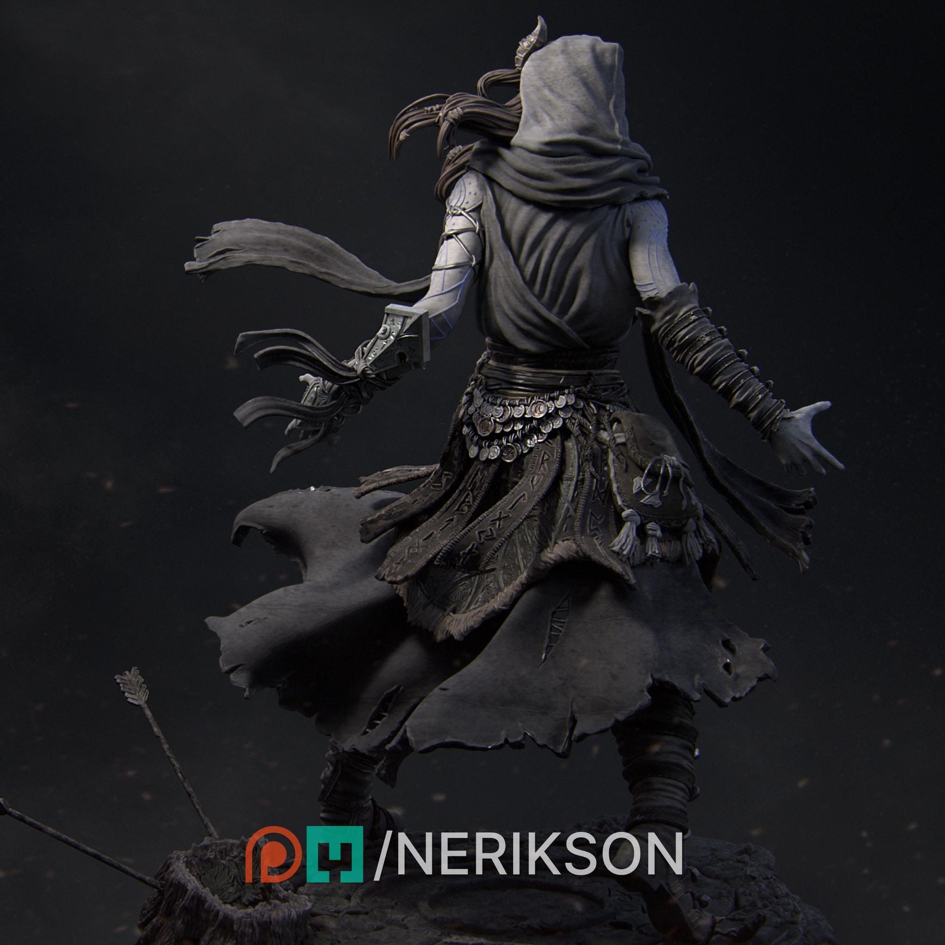 Rowena the Wild Sorceress | DnD Female Witch Wizard Collectible Miniature Statue | 75mm / 140mm | by Nerikson