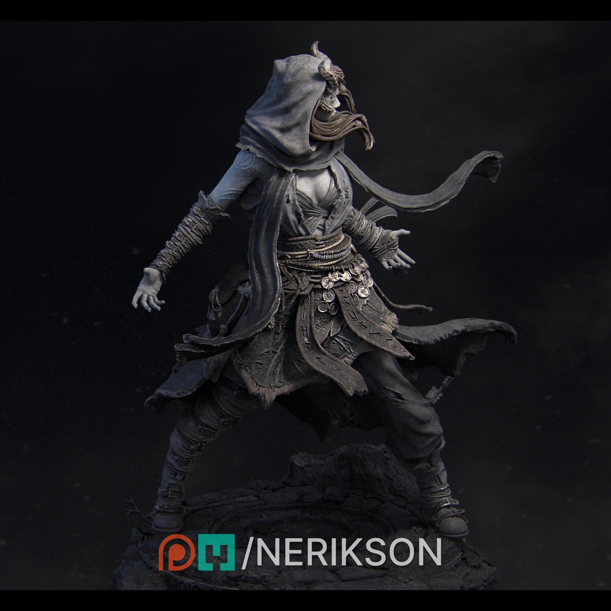 Rowena the Wild Sorceress | DnD Female Witch Wizard Collectible Miniature Statue | 75mm / 140mm | by Nerikson