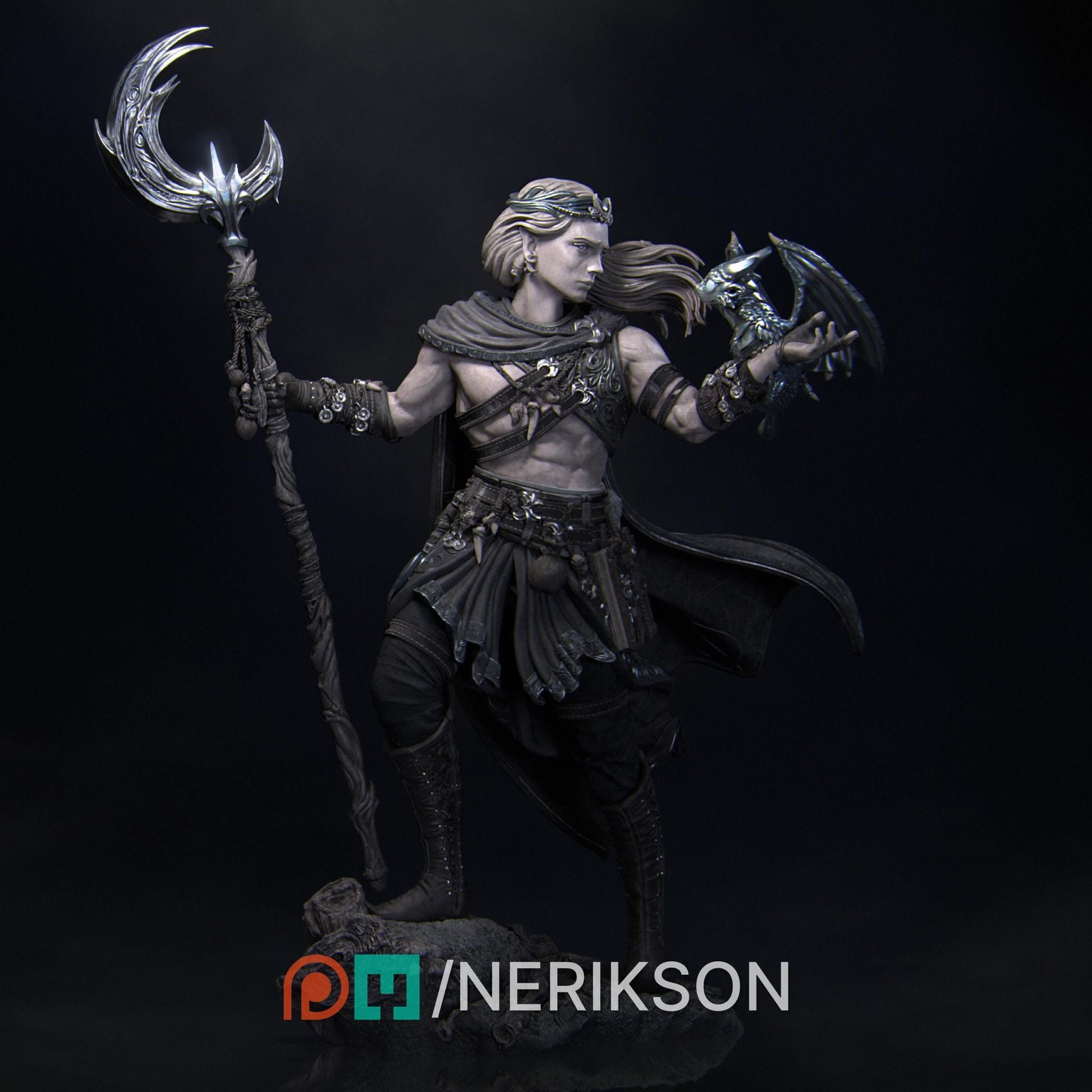 Orion Druid of the Moon | DnD Wizard Collectible Miniature Statue | 75mm / 140mm | by Nerikson