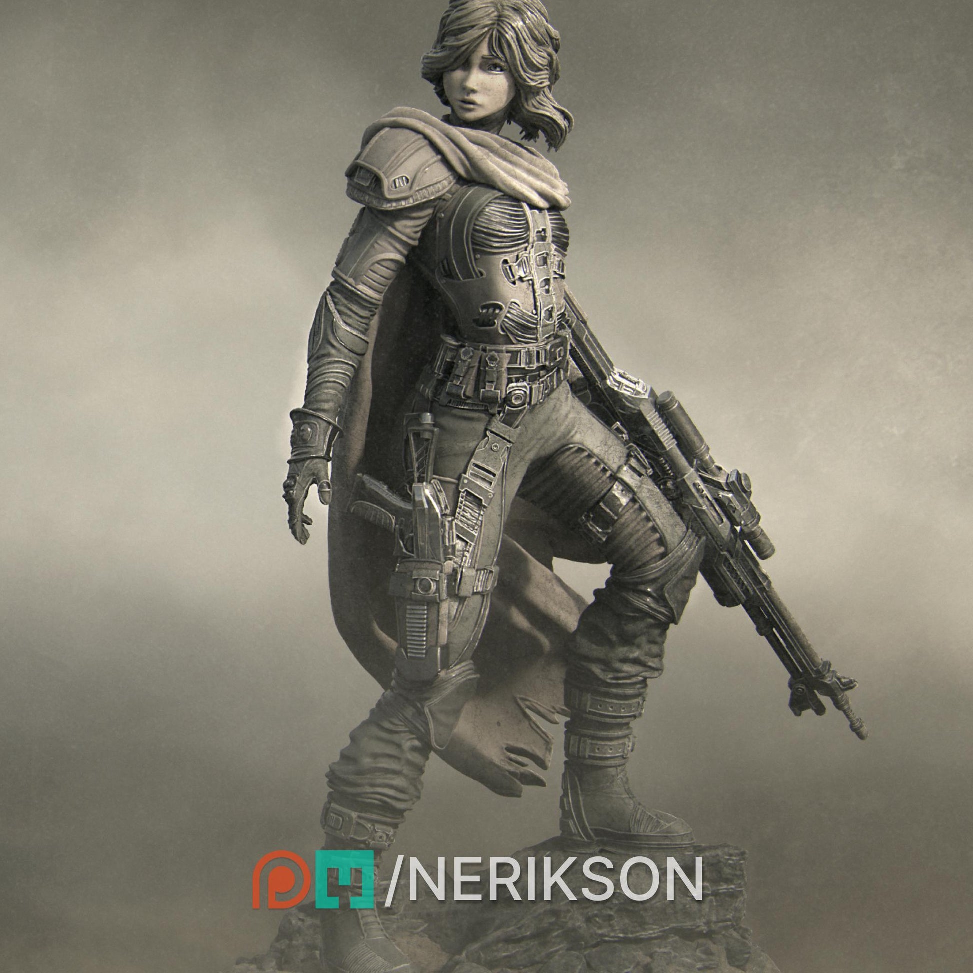 Alyara, The Traveler | Sci-fi Space Ranger Mercenary Collectible Miniature | 32mm / 75mm | by Nerikson