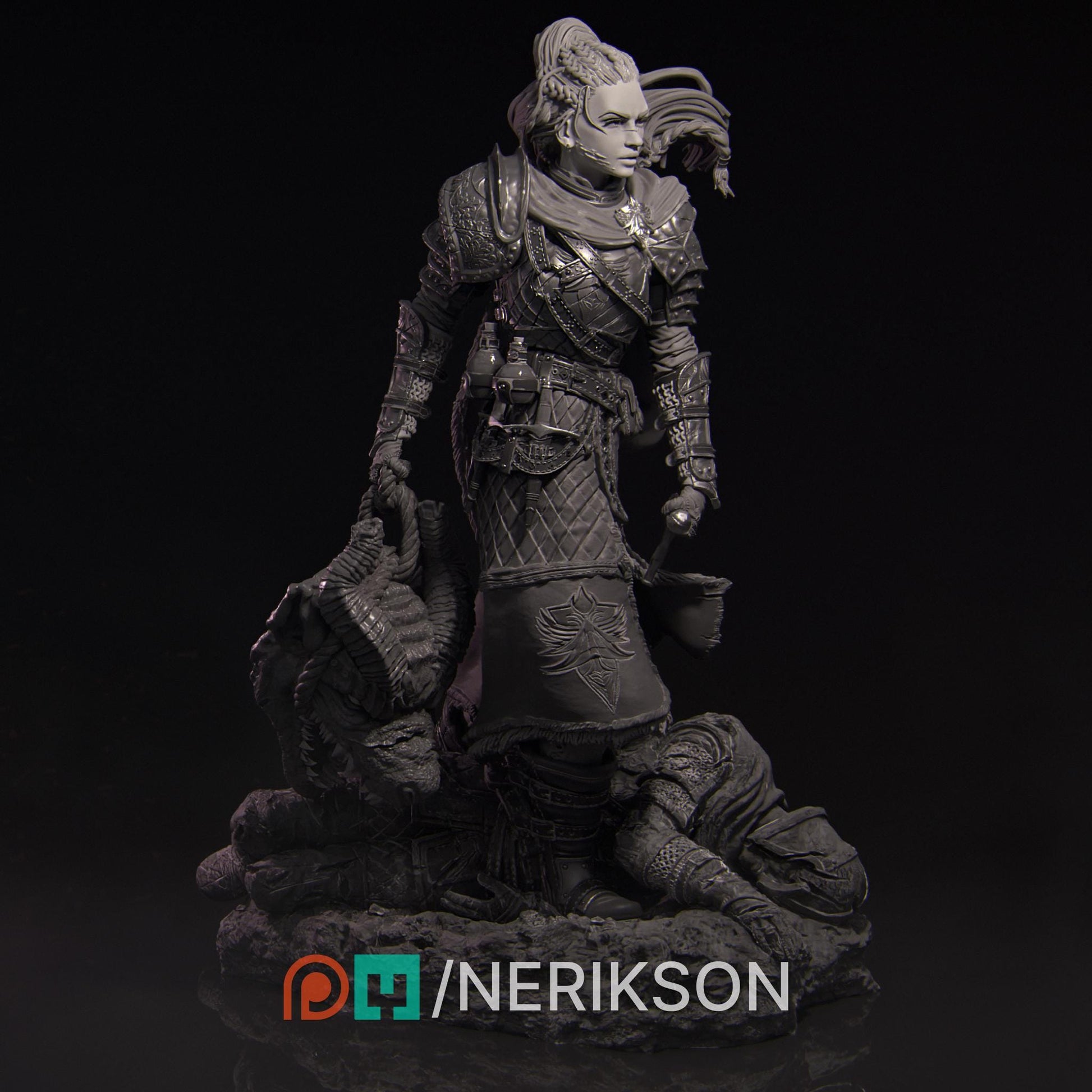 Kalia the Monster Hunter | DnD Female warrior Fighter Collectible Miniature Statue | 75mm / 140mm | by Nerikson