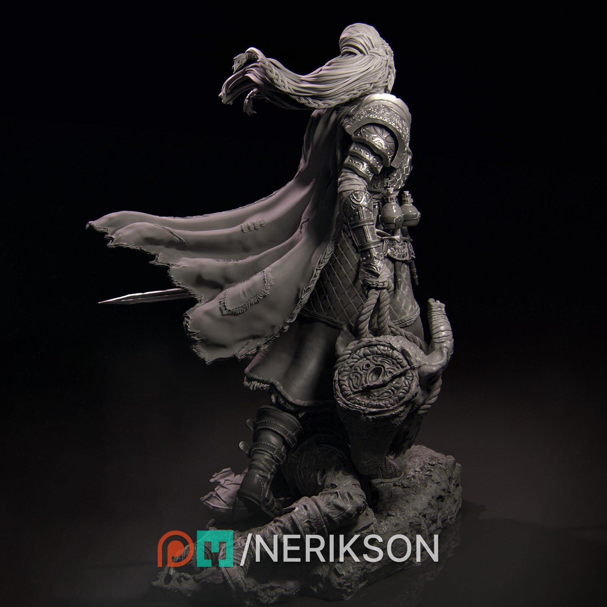 Kalia the Monster Hunter | DnD Female warrior Fighter Collectible Miniature Statue | 75mm / 140mm | by Nerikson