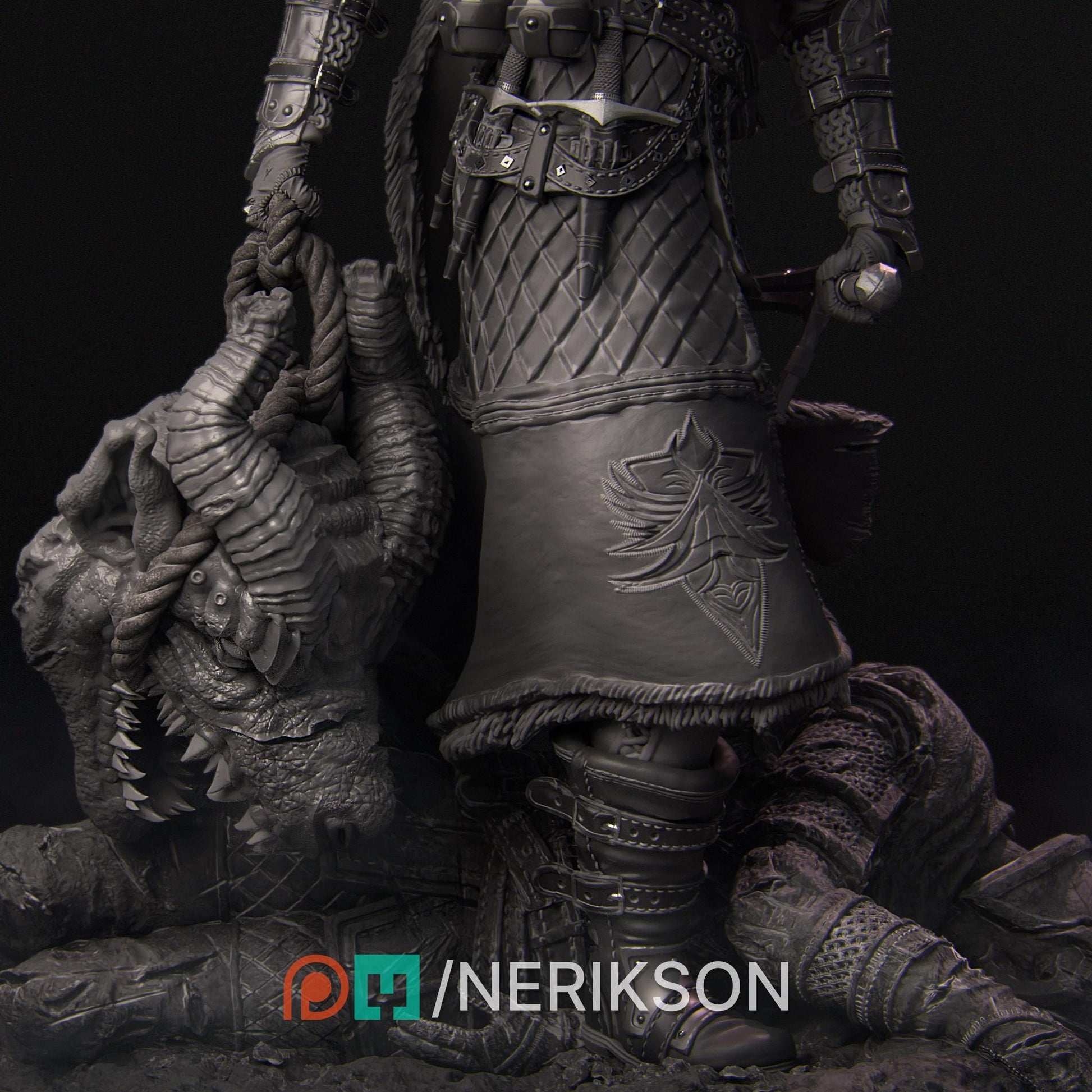 Kalia the Monster Hunter | DnD Female warrior Fighter Collectible Miniature Statue | 75mm / 140mm | by Nerikson