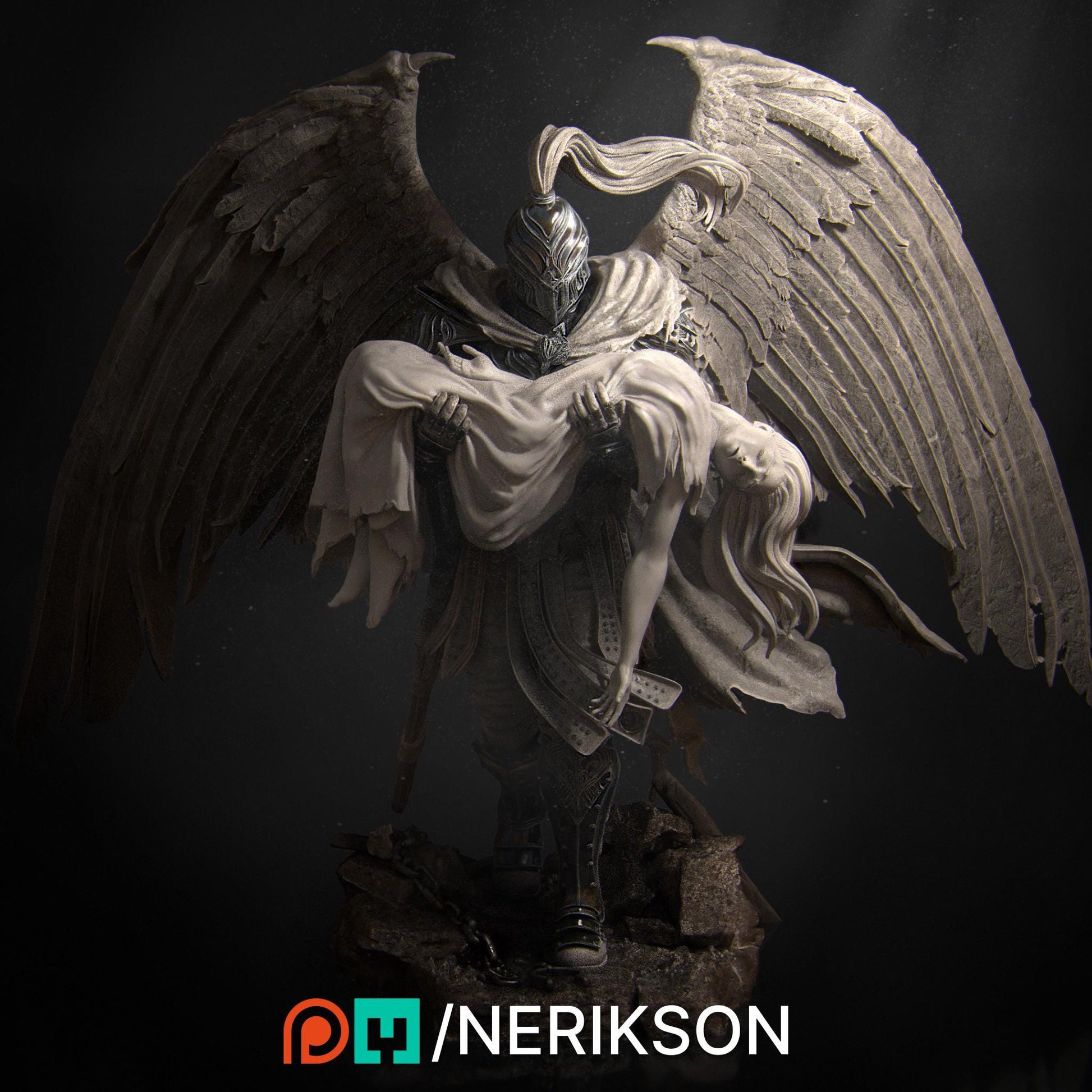 Ishm the Fallen | Angel Fighter Collectible Miniature Statue | 75mm / 140mm | by Nerikson