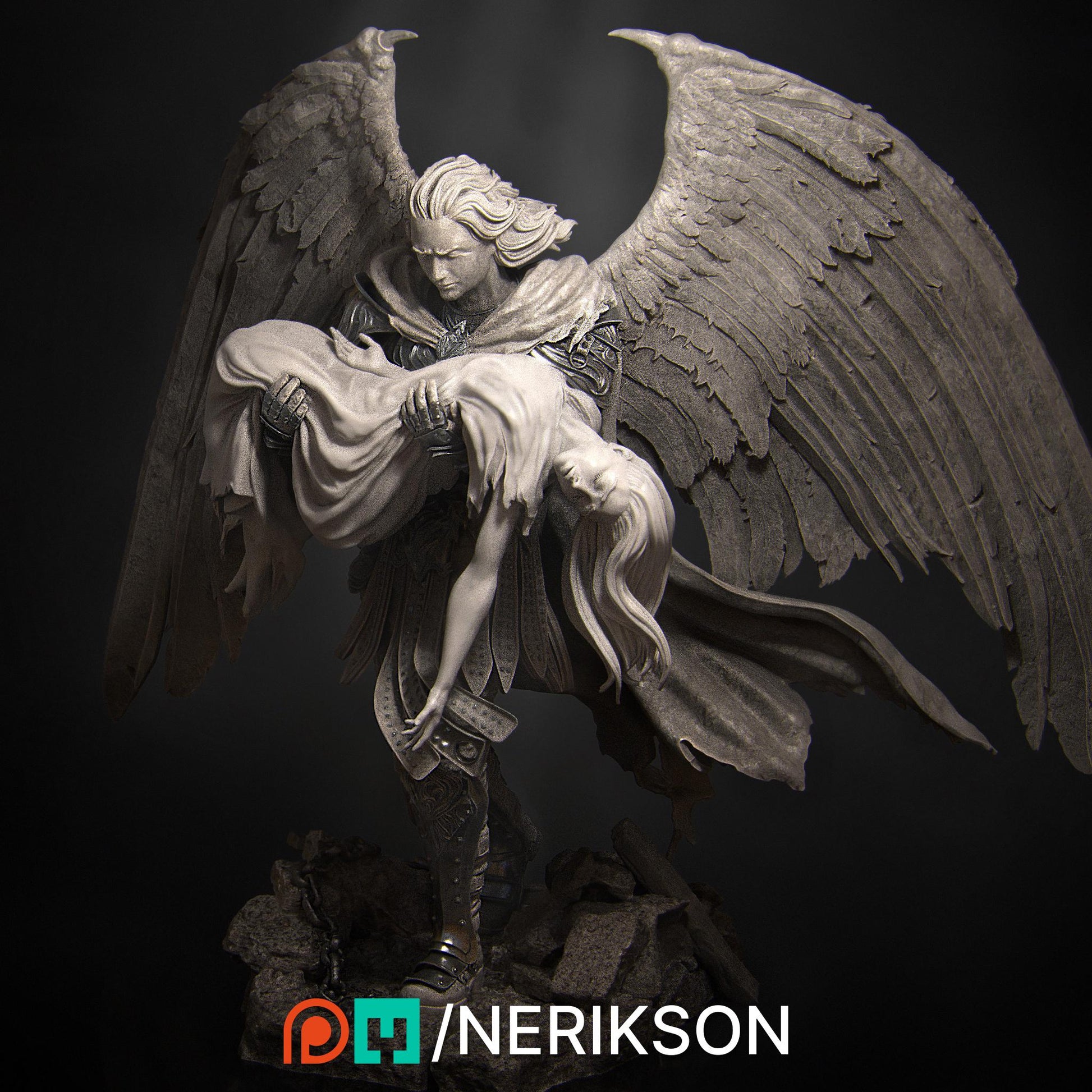 Ishm the Fallen | Angel Fighter Collectible Miniature Statue | 75mm / 140mm | by Nerikson