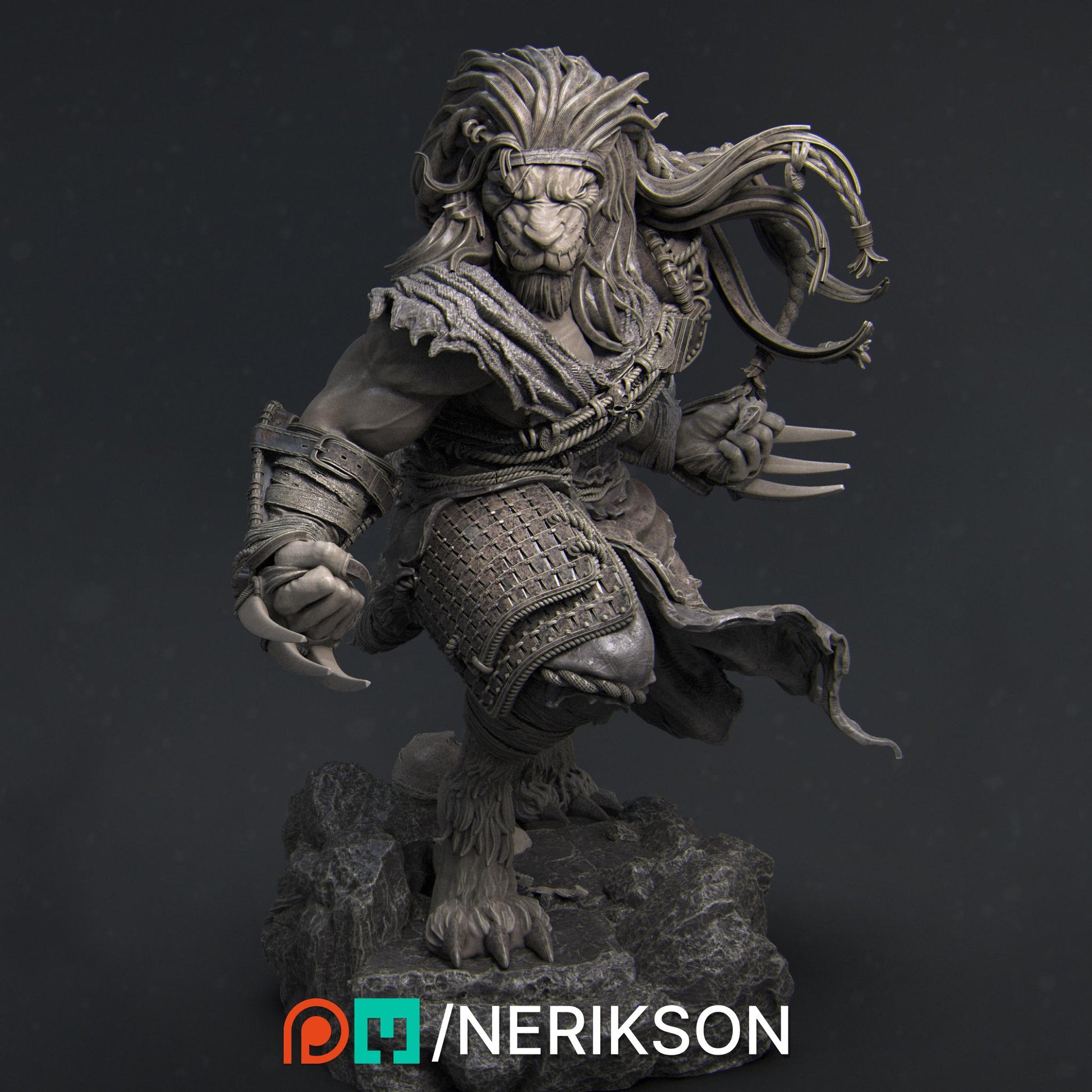 Azat, Way of the Long Dead Monk | DnD Tabaxi Fighter Collectible Miniature Statue | 75mm / 140mm | by Nerikson