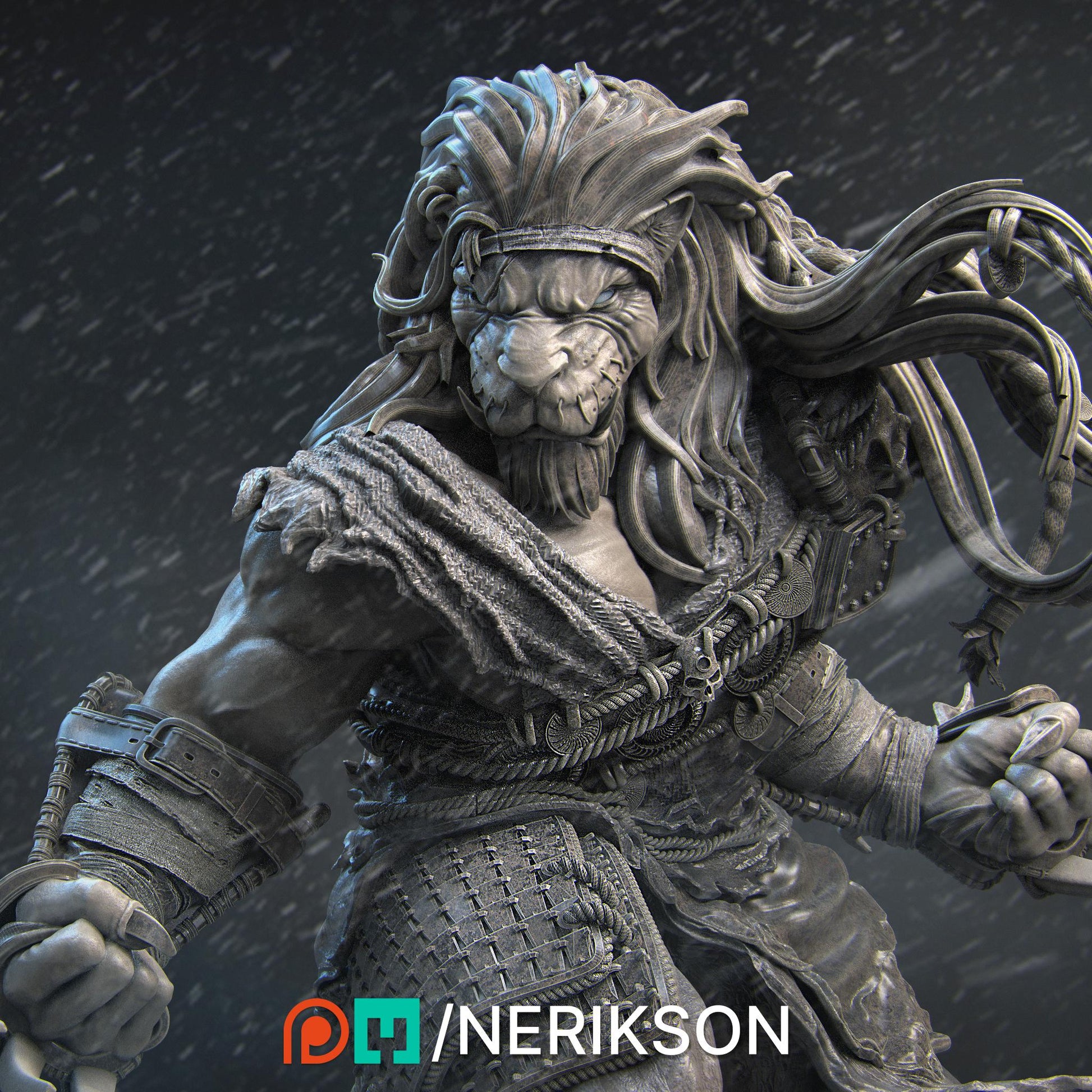 Azat, Way of the Long Dead Monk | DnD Tabaxi Fighter Collectible Miniature Statue | 75mm / 140mm | by Nerikson