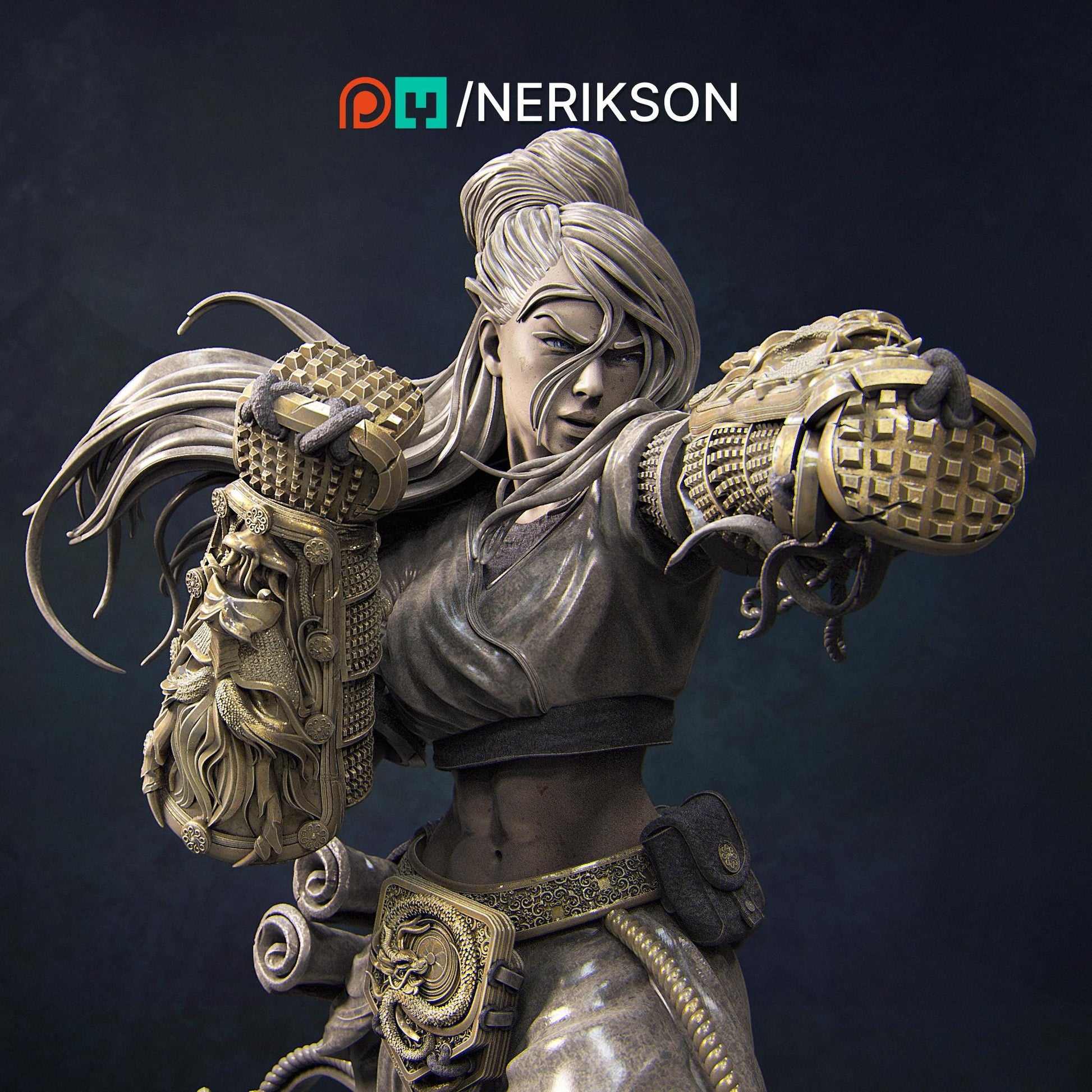 Kazue, the Dragon Girl | DnD Female Monk Warrior Collectible Miniature Statue | 75mm / 140mm | by Nerikson