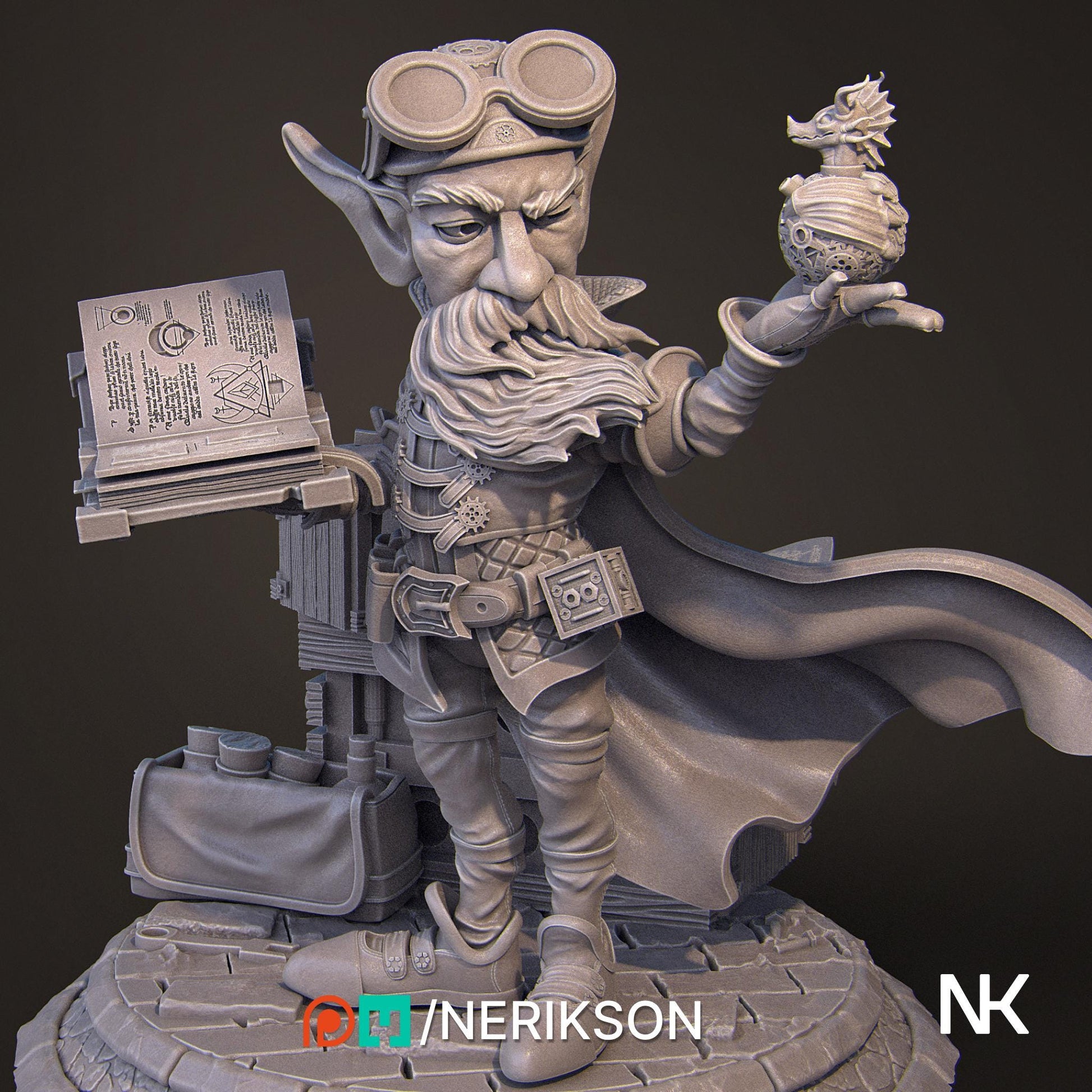 Alvynn | DnD Gnome Artificer Collectible Miniature | 32mm / 75mm | by Nerikson