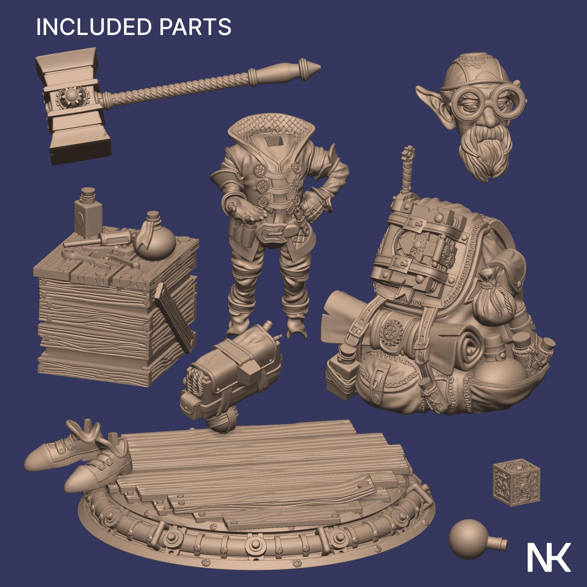 Alvynn | DnD Gnome Artificer Collectible Miniature | 32mm / 75mm | by Nerikson