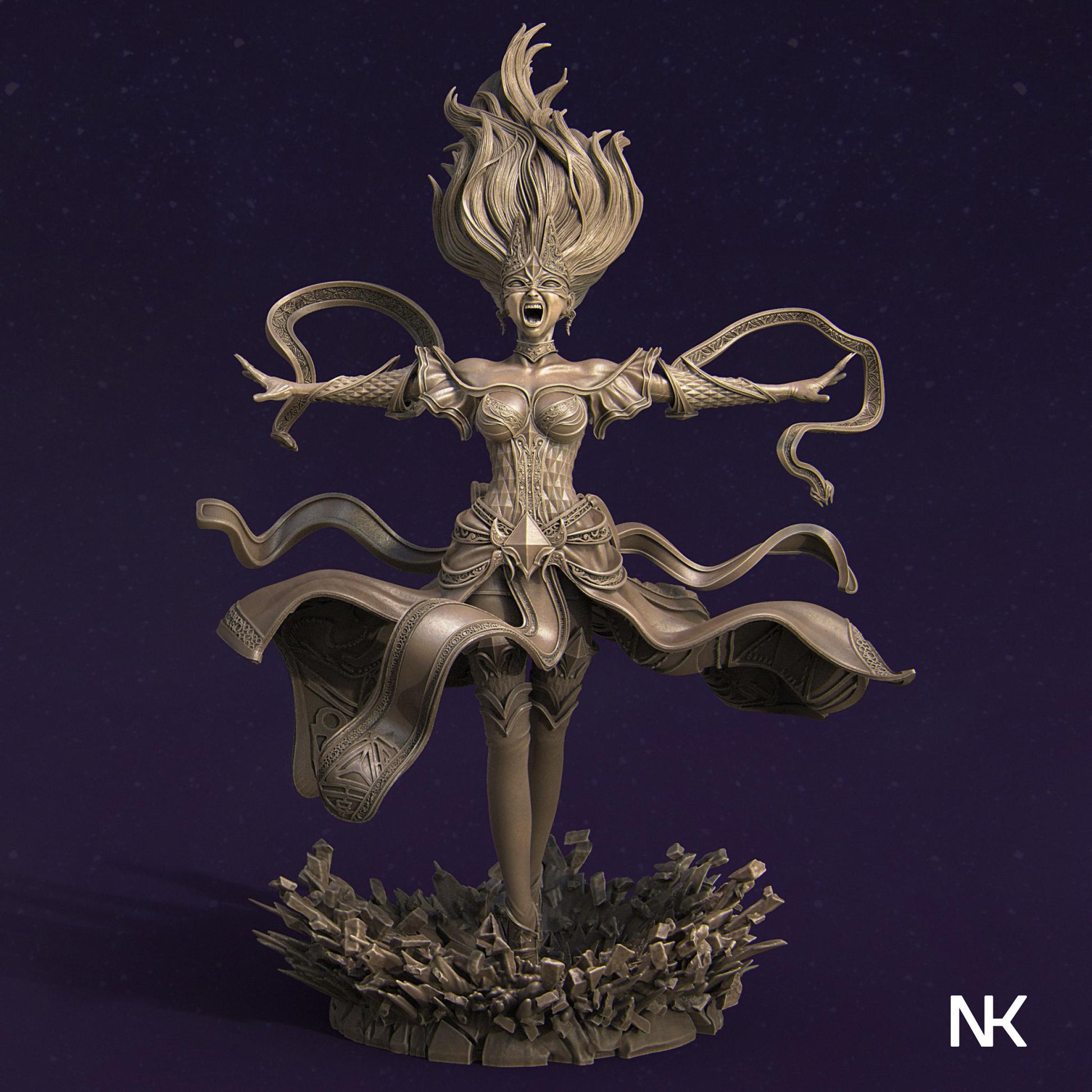 Lyndra the Archmage | DnD Female Witch Sorceress Warlock Collectible Miniature Statue | 75mm / 140mm | by Nerikson