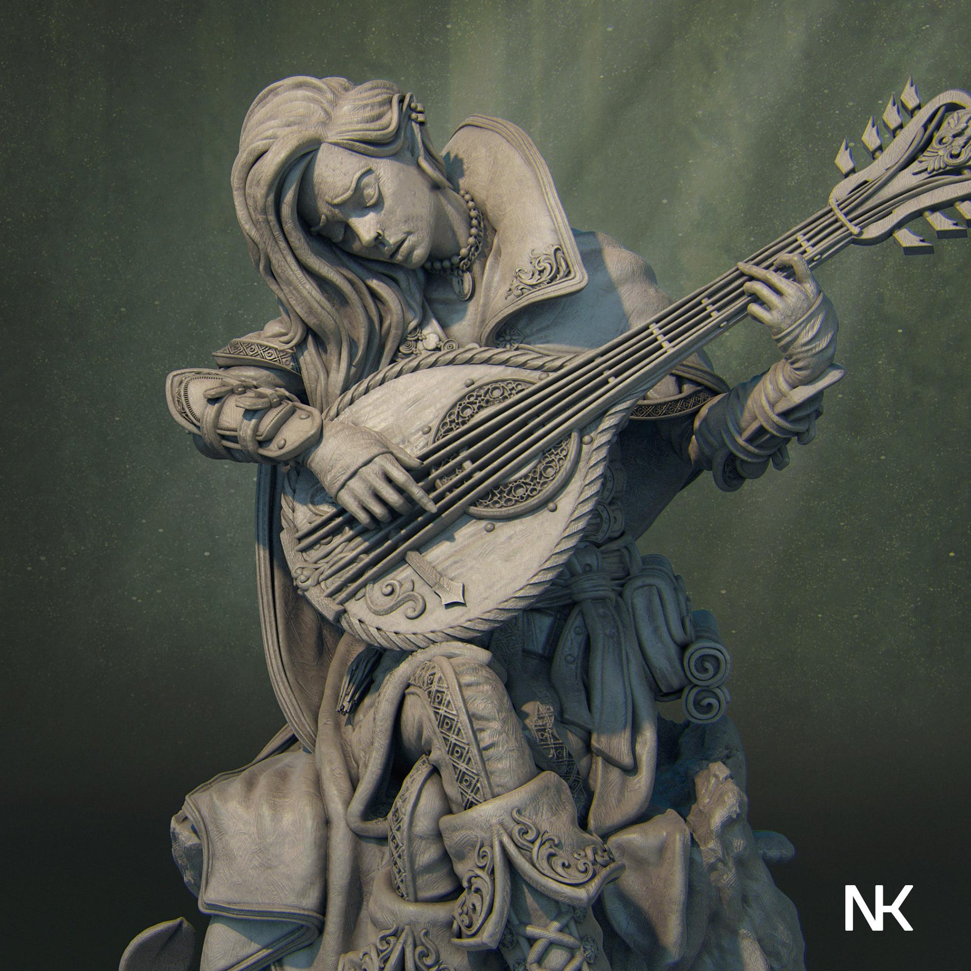 Lisa the Bard | DnD Female Musician Collectible Miniature Statue | 75mm / 140mm | by Nerikson
