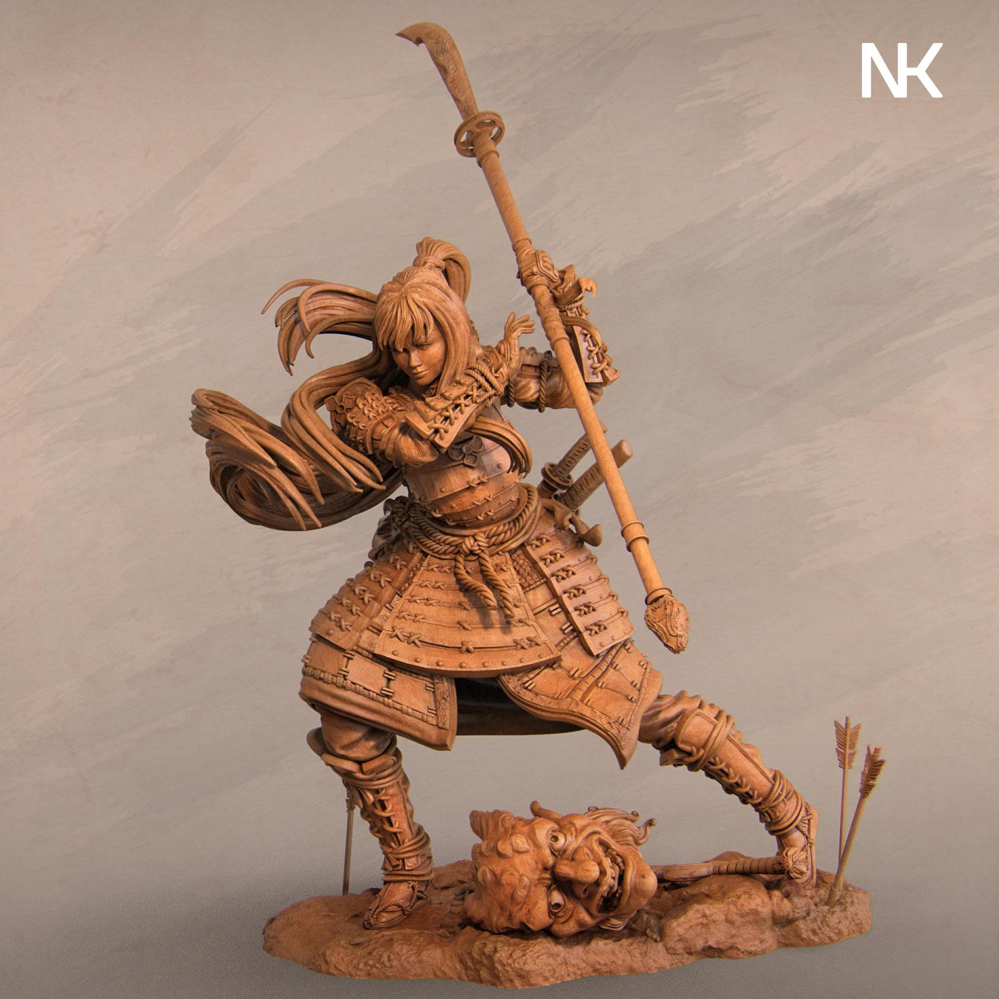 Akiko, the Bounty Hunter | DnD Female Japanese Samurai Onna-Musha Collectible Miniature Statue | 75mm / 140mm | by Nerikson