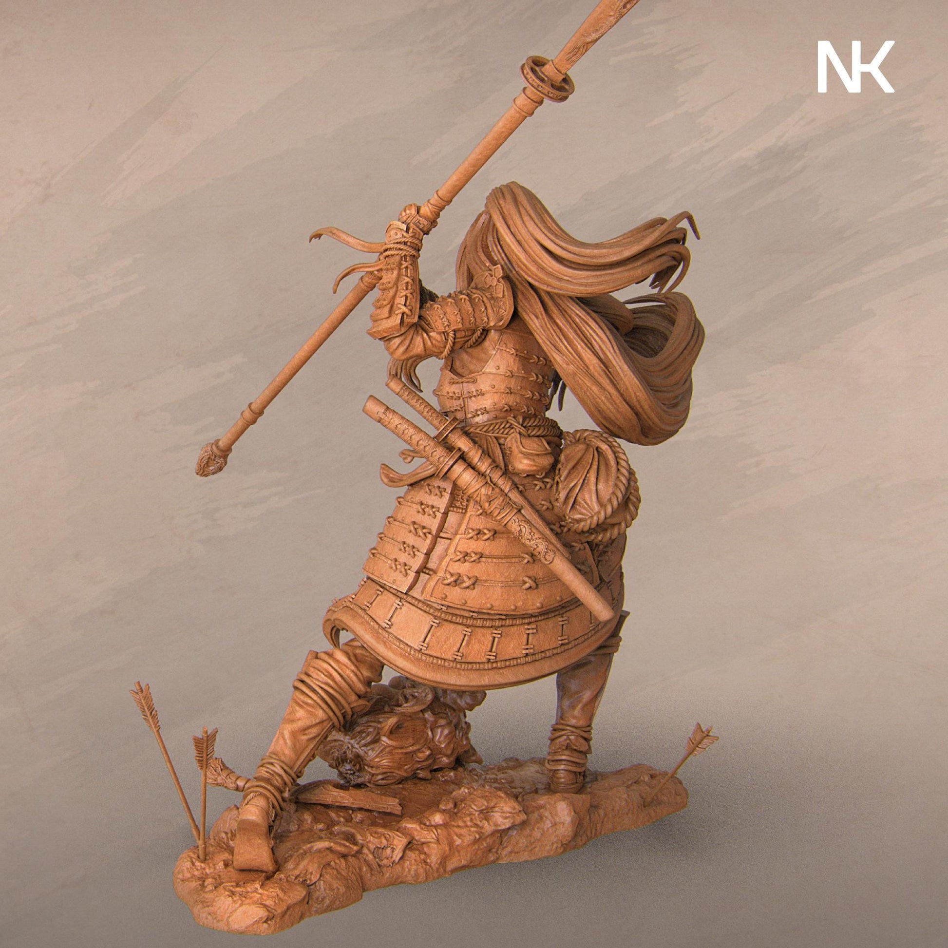 Akiko, the Bounty Hunter | DnD Female Japanese Samurai Onna-Musha Collectible Miniature Statue | 75mm / 140mm | by Nerikson